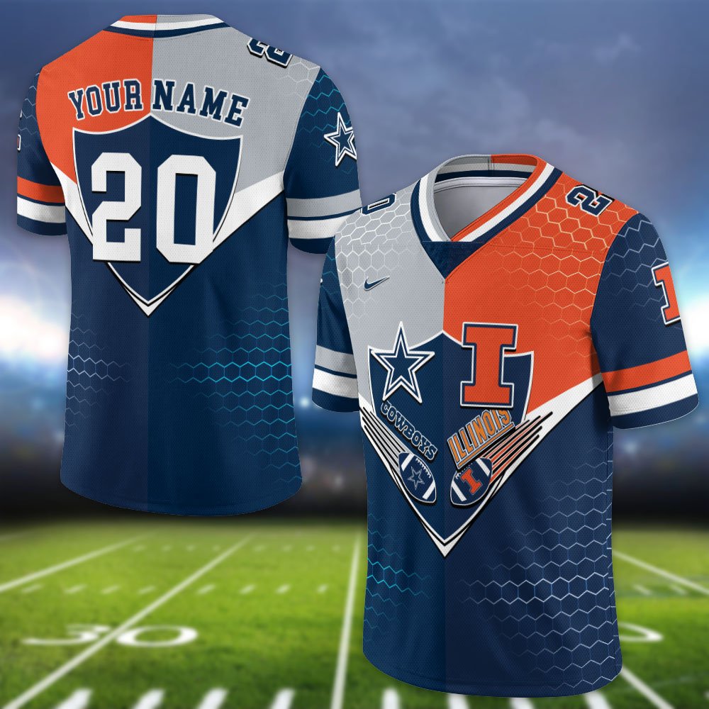 Alternative view of Illinois Fighting Illini Vneck Football Jersey 2024 Version Custom Your Team Number And Name, Sport Shirts, Sport Gifts ETHY-62997