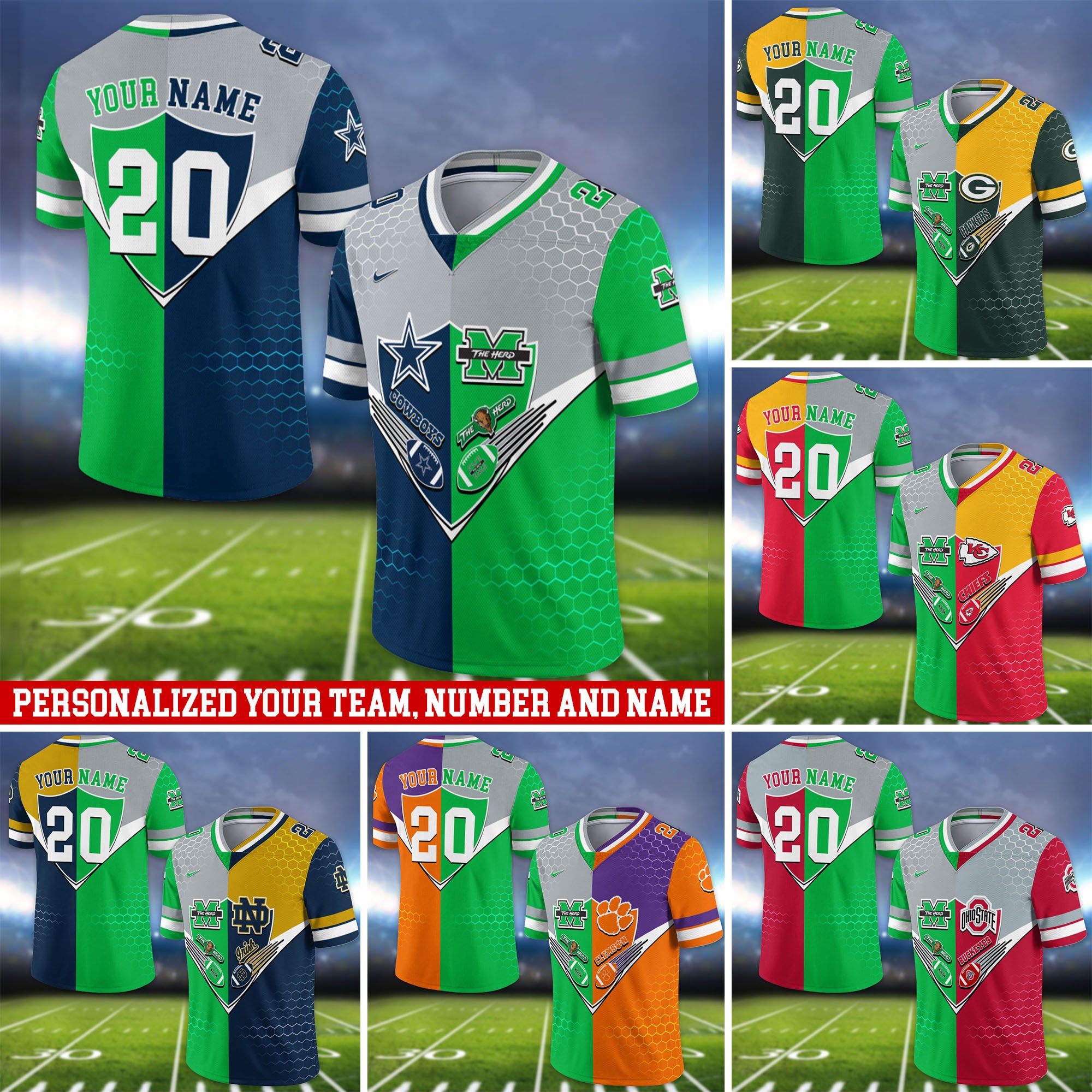 Marshall Thundering Herd Vneck Football Jersey 2024 Version Custom Your Team Number And Name, Sport Shirts, Sport Gifts ETHY-62997
