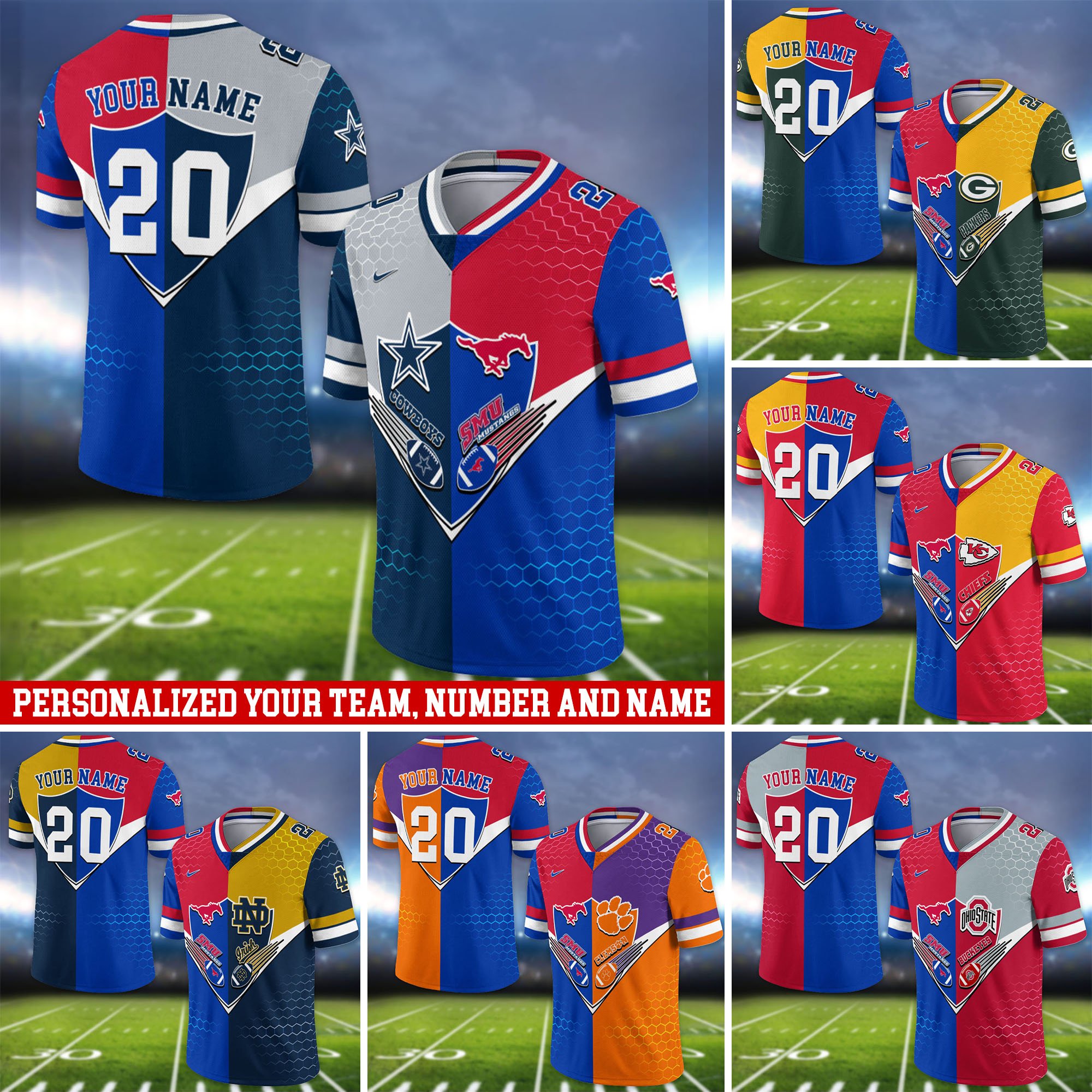 SMU Mustangs Vneck Football Jersey 2024 Version Custom Your Team Number And Name, Sport Shirts, Sport Gifts ETHY-62997