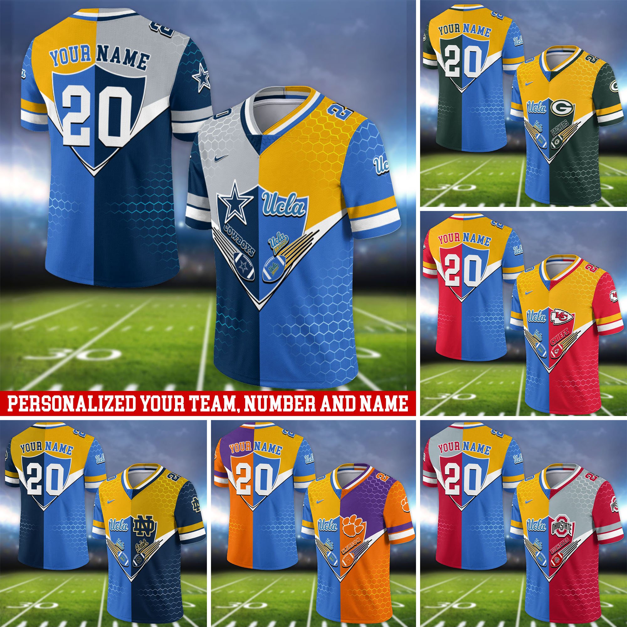 UCLA Bruins Vneck Football Jersey 2024 Version Custom Your Team Number And Name, Sport Shirts, Sport Gifts ETHY-62997