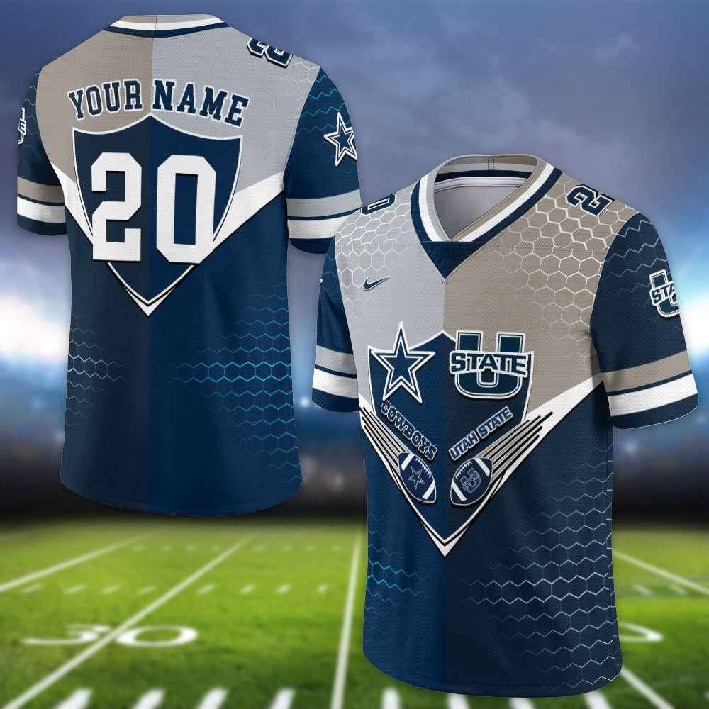 Alternative view of Utah State Aggies Vneck Football Jersey 2024 Version Custom Your Team Number And Name, Sport Shirts, Sport Gifts ETHY-62997