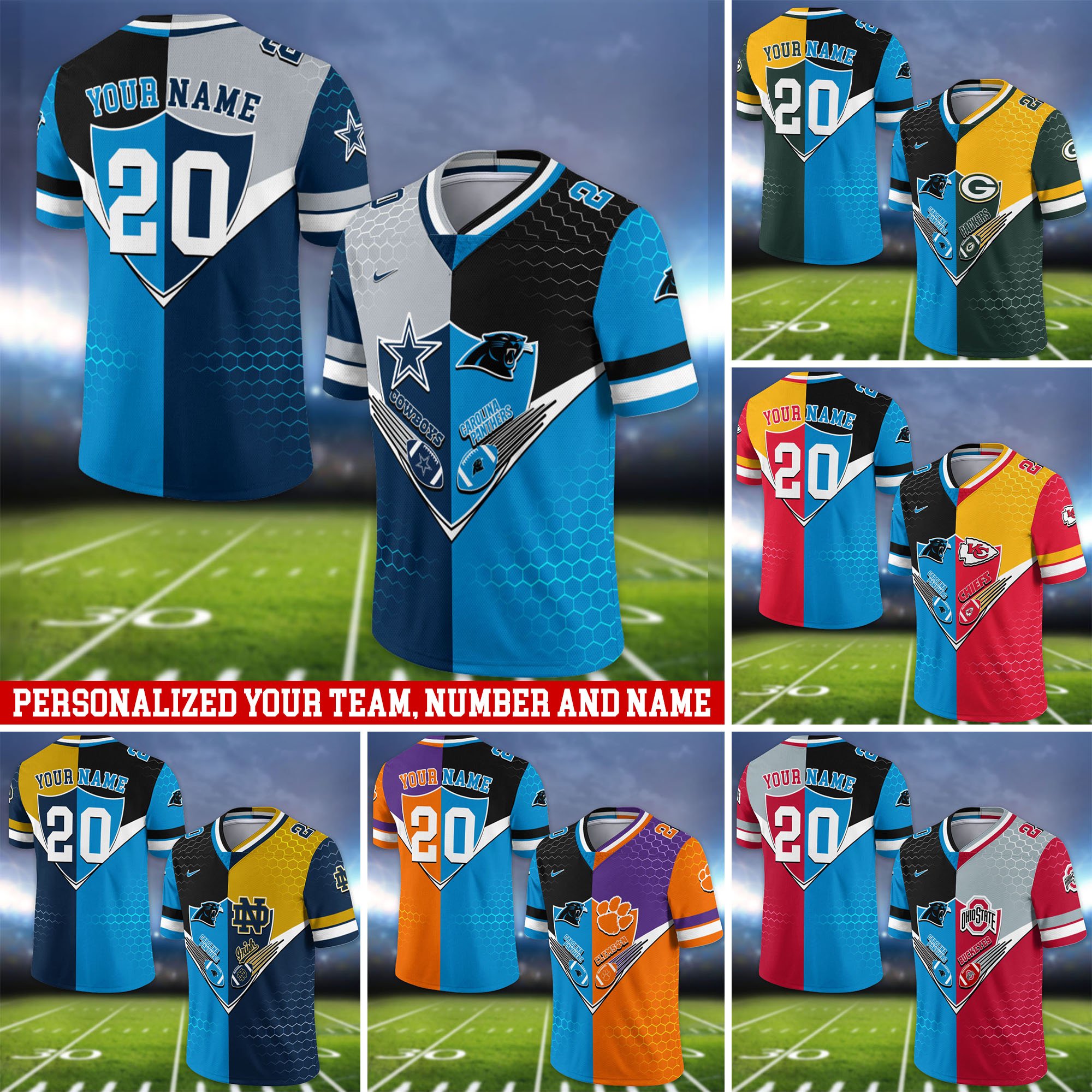 Carolina Panthers Vneck Football Jersey 2024 Version Custom Your Team Number And Name, Sport Shirts, Sport Gifts ETHY-62997