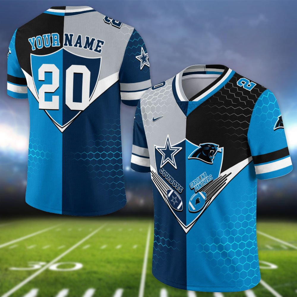 Alternative view of Carolina Panthers Vneck Football Jersey 2024 Version Custom Your Team Number And Name, Sport Shirts, Sport Gifts ETHY-62997