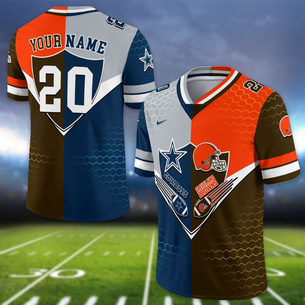 Alternative view of Cleveland Browns Vneck Football Jersey 2024 Version Custom Your Team Number And Name, Sport Shirts, Sport Gifts ETHY-62997