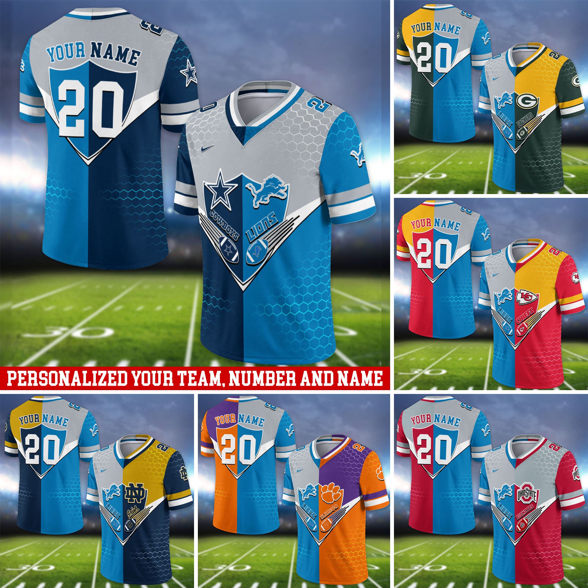 Detroit Lions Vneck Football Jersey 2024 Version Custom Your Team Number And Name, Sport Shirts, Sport Gifts ETHY-62997
