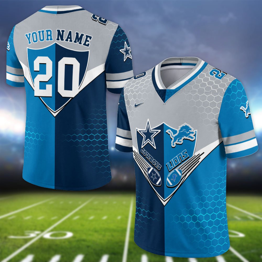 Alternative view of Detroit Lions Vneck Football Jersey 2024 Version Custom Your Team Number And Name, Sport Shirts, Sport Gifts ETHY-62997
