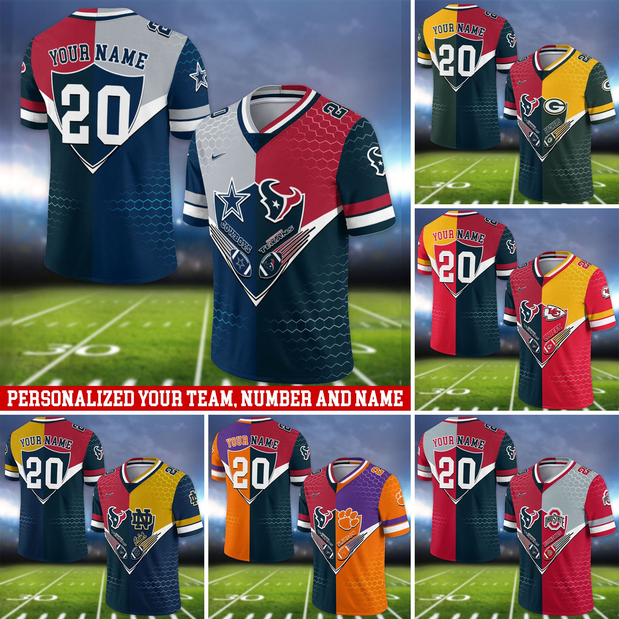 Houston Texans Vneck Football Jersey 2024 Version Custom Your Team Number And Name, Sport Shirts, Sport Gifts ETHY-62997
