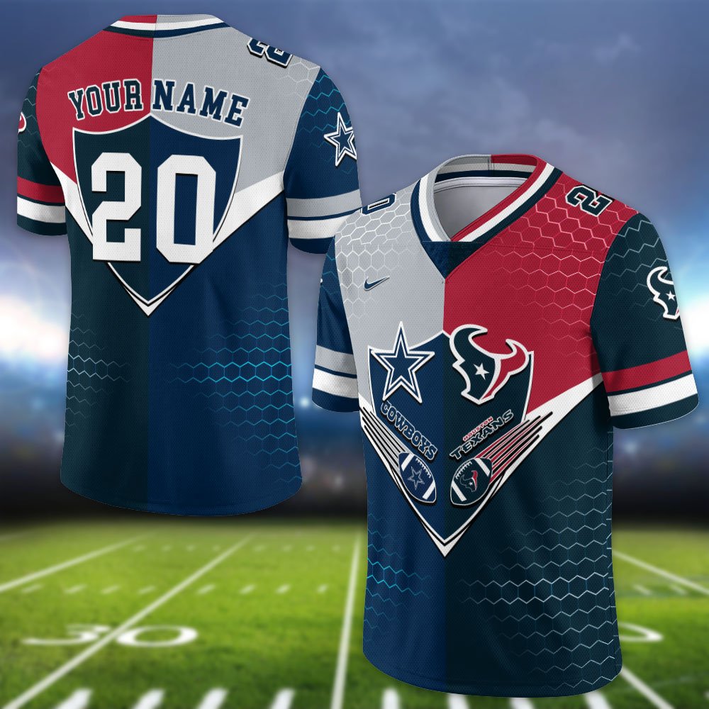 Alternative view of Houston Texans Vneck Football Jersey 2024 Version Custom Your Team Number And Name, Sport Shirts, Sport Gifts ETHY-62997