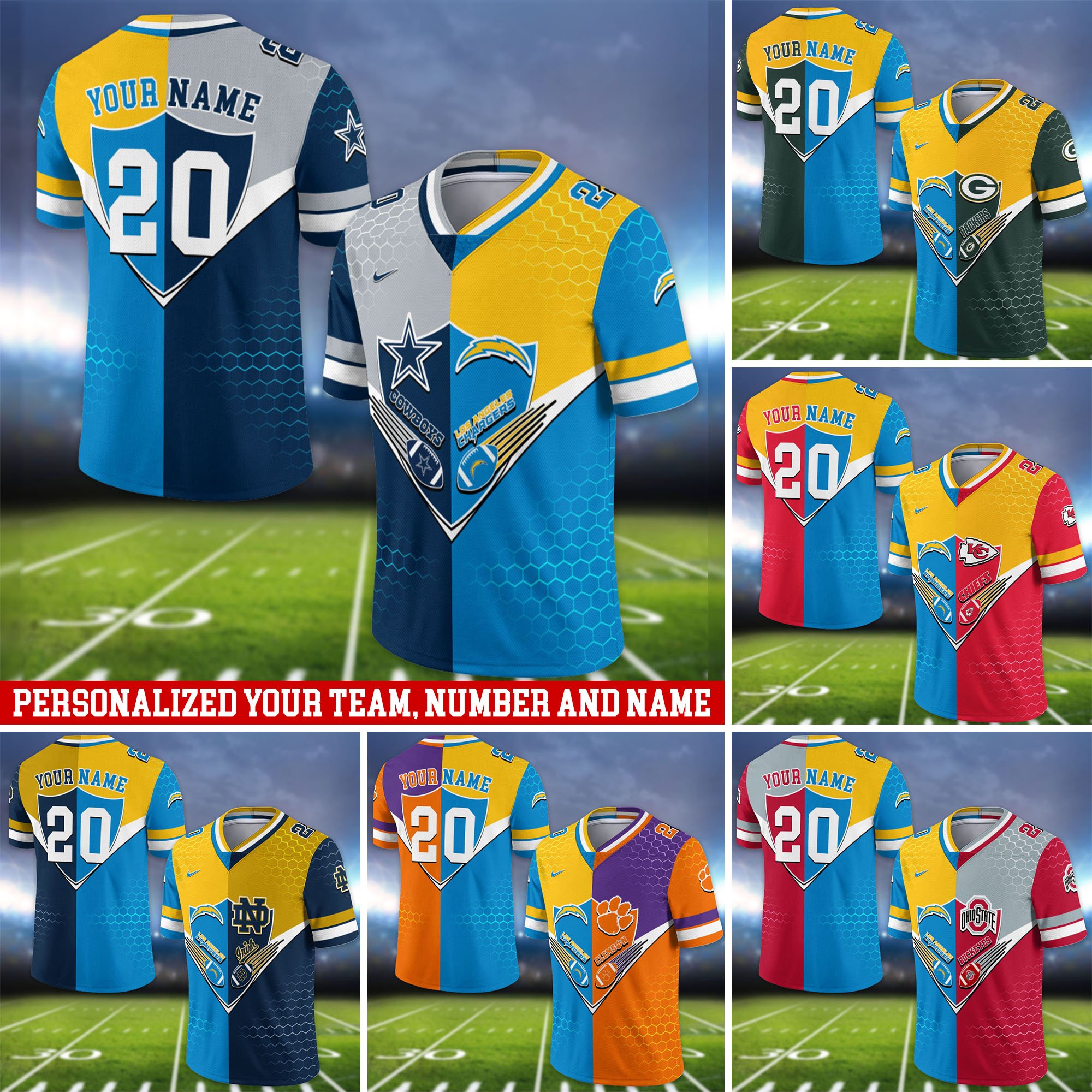 Los Angeles Chargers Vneck Football Jersey 2024 Version Custom Your Team Number And Name, Sport Shirts, Sport Gifts ETHY-62997