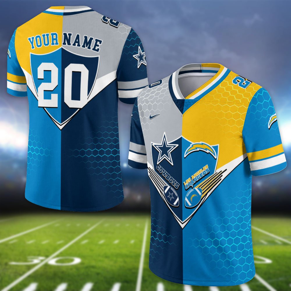 Alternative view of Los Angeles Chargers Vneck Football Jersey 2024 Version Custom Your Team Number And Name, Sport Shirts, Sport Gifts ETHY-62997