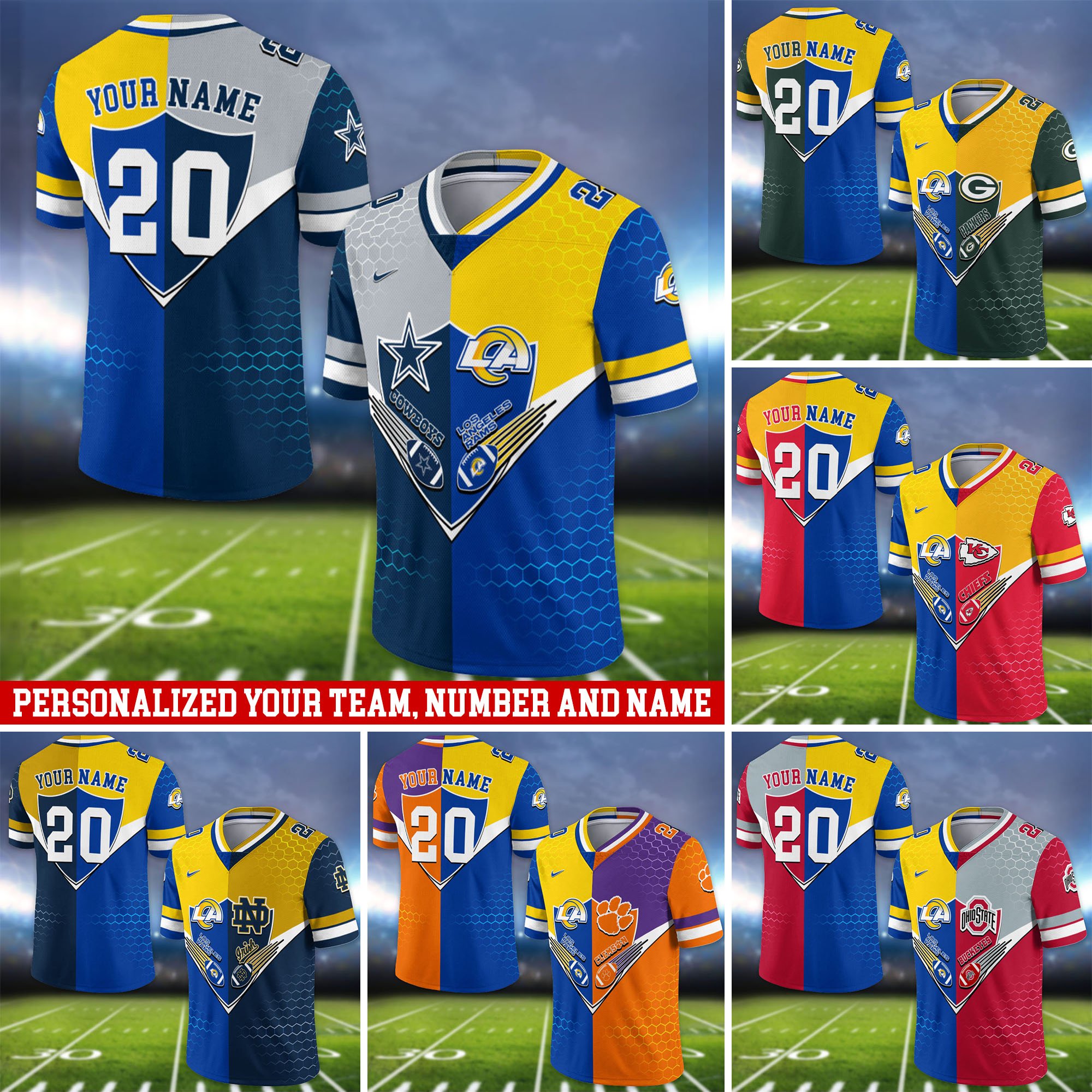 Los Angeles Rams Vneck Football Jersey 2024 Version Custom Your Team Number And Name, Sport Shirts, Sport Gifts ETHY-62997