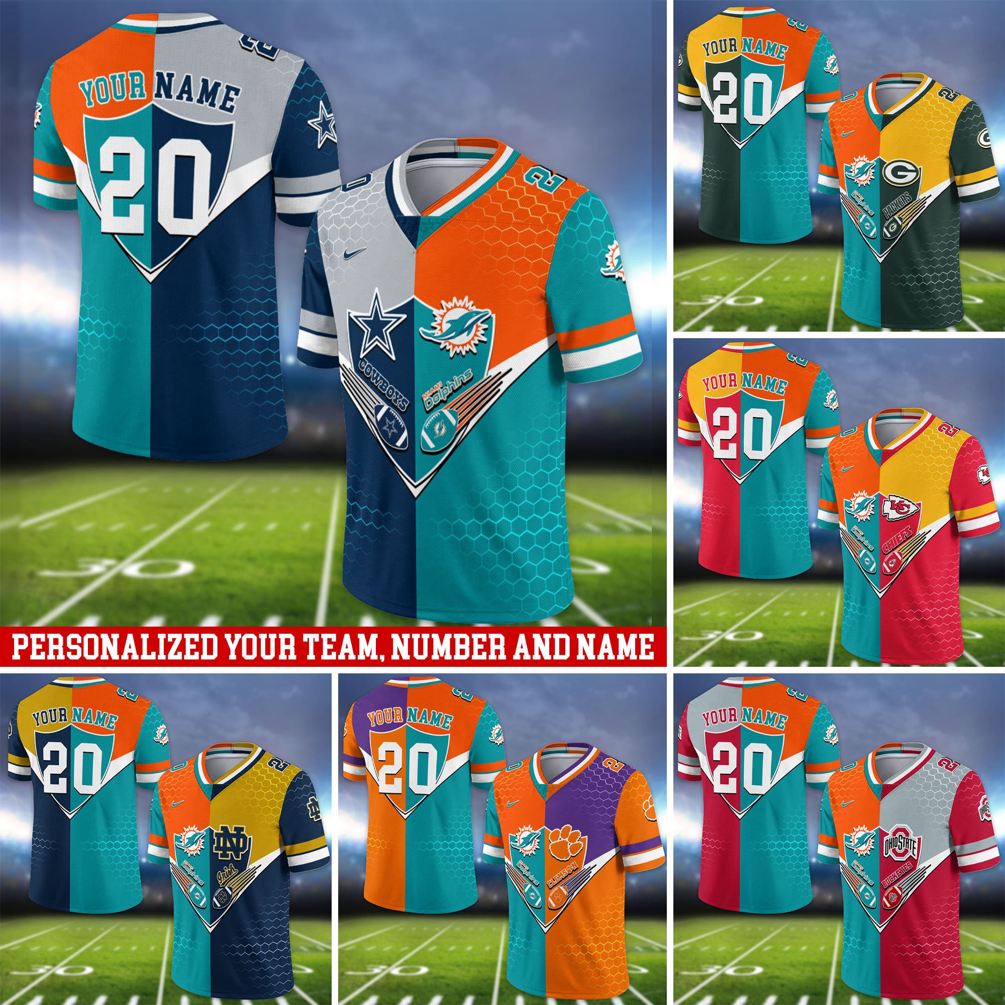Miami Dolphins Vneck Football Jersey 2024 Version Custom Your Team Number And Name, Sport Shirts, Sport Gifts ETHY-62997
