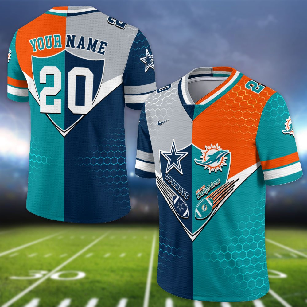 Alternative view of Miami Dolphins Vneck Football Jersey 2024 Version Custom Your Team Number And Name, Sport Shirts, Sport Gifts ETHY-62997