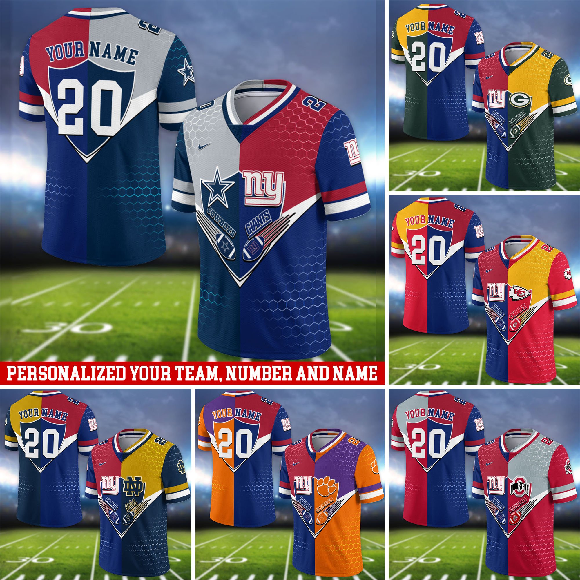New York Giants Vneck Football Jersey 2024 Version Custom Your Team Number And Name, Sport Shirts, Sport Gifts ETHY-62997