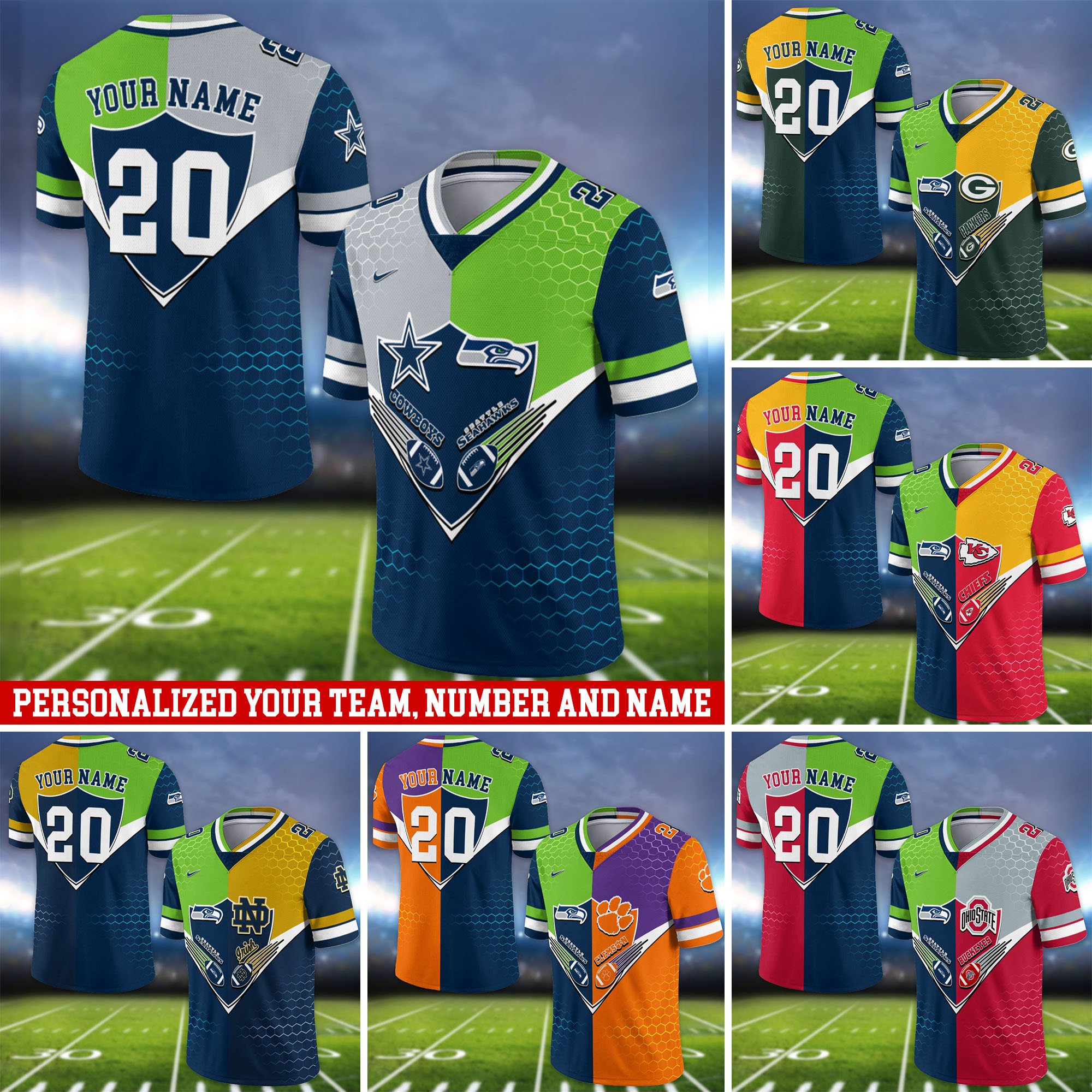 Seattle Seahawks Vneck Football Jersey 2024 Version Custom Your Team Number And Name, Sport Shirts, Sport Gifts ETHY-62997