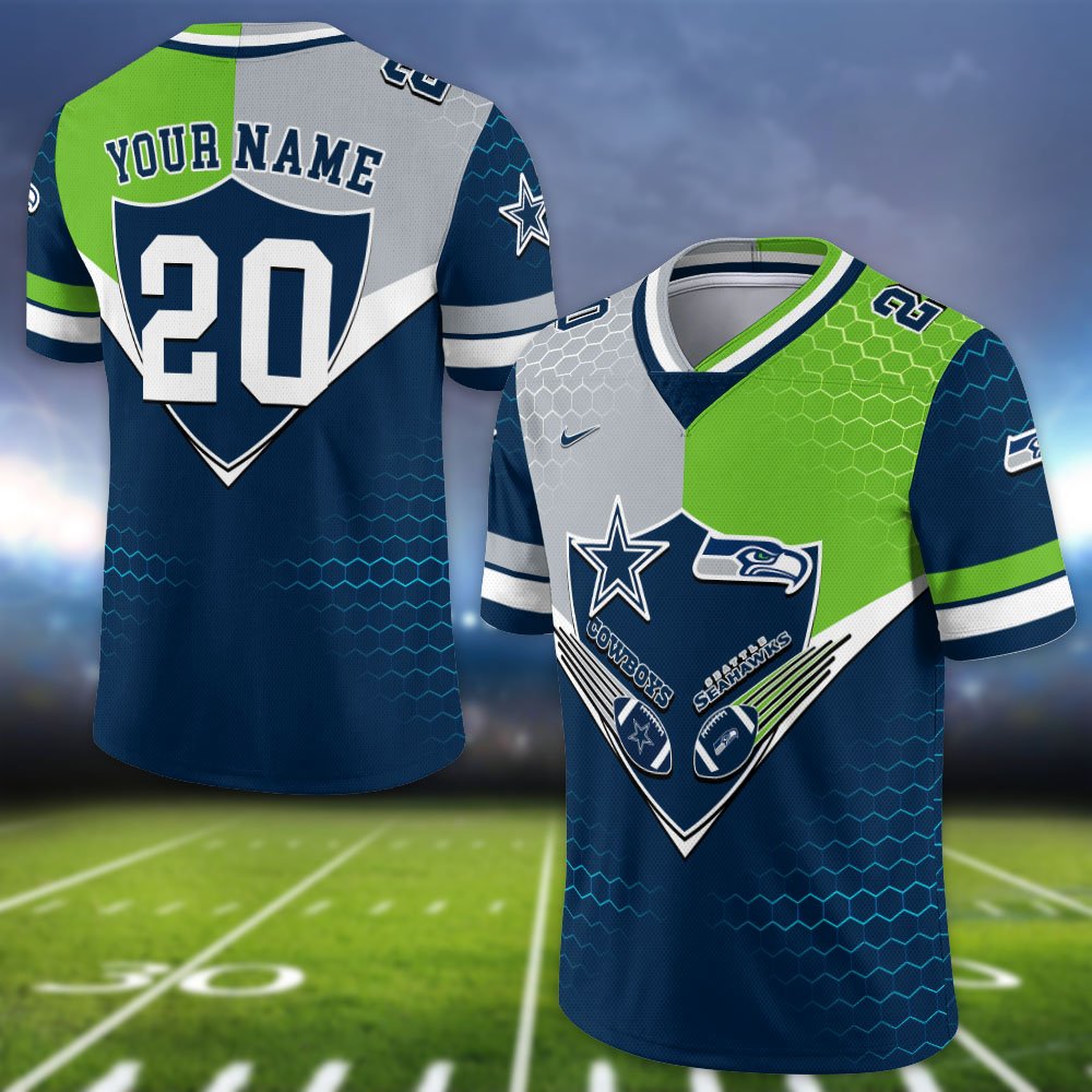 Alternative view of Seattle Seahawks Vneck Football Jersey 2024 Version Custom Your Team Number And Name, Sport Shirts, Sport Gifts ETHY-62997