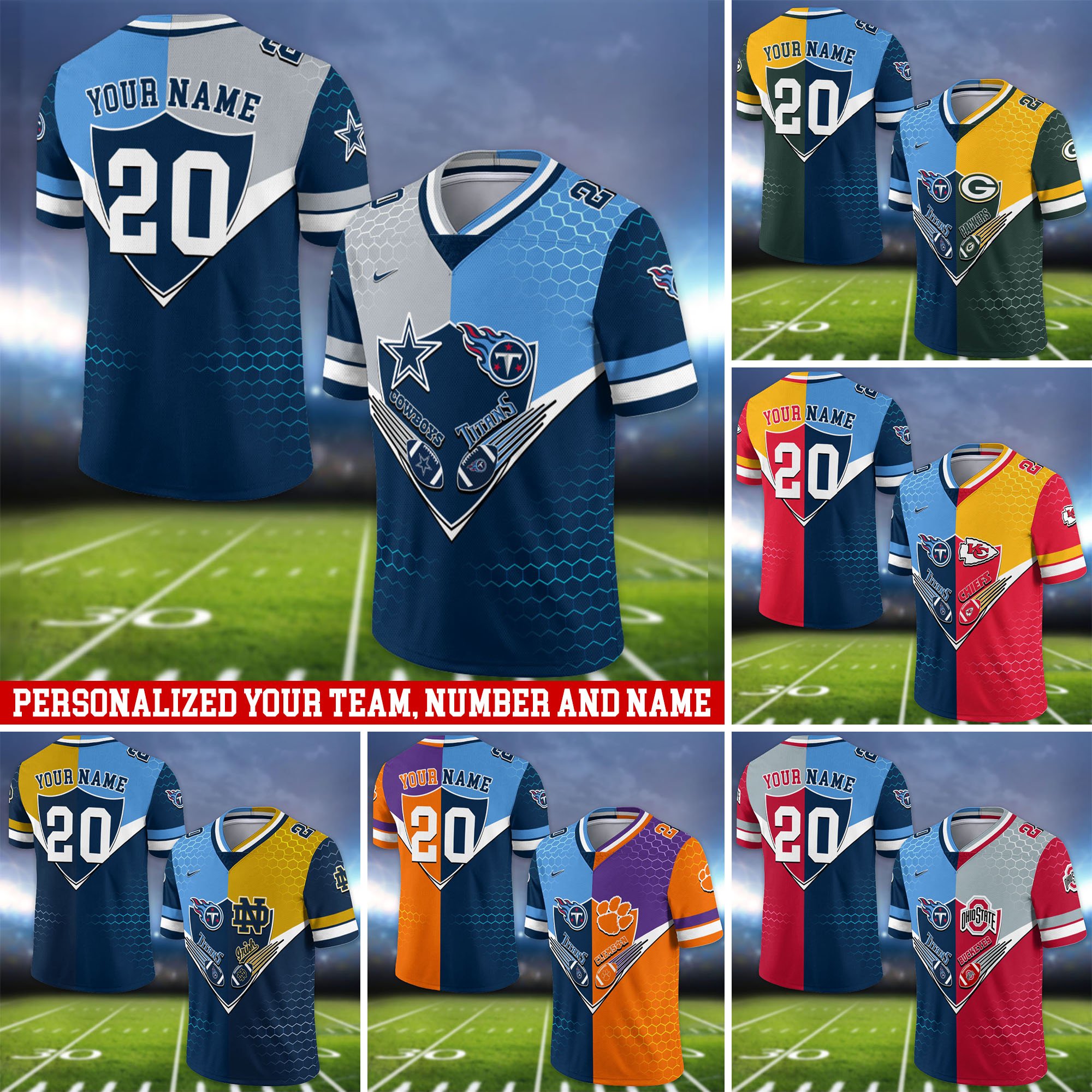Tennessee Titans Vneck Football Jersey 2024 Version Custom Your Team Number And Name, Sport Shirts, Sport Gifts ETHY-62997