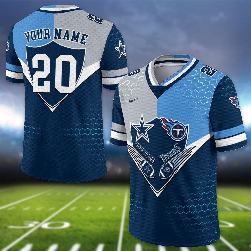 Alternative view of Tennessee Titans Vneck Football Jersey 2024 Version Custom Your Team Number And Name, Sport Shirts, Sport Gifts ETHY-62997