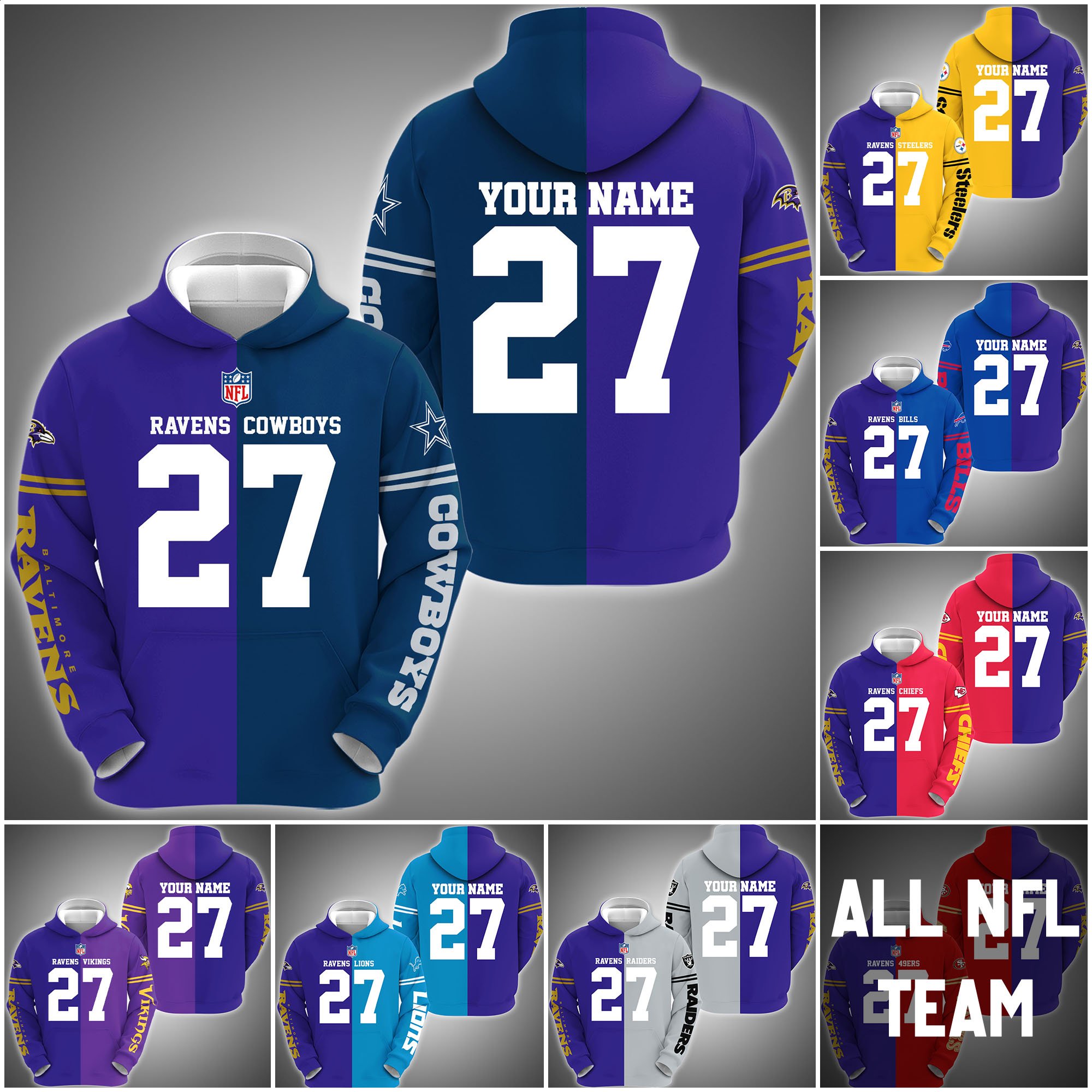 Baltimore Ravens House Divided Hoodie Custom Name, Number And Any Team, Sport Shirts, Fan Gifts ETRG-62669