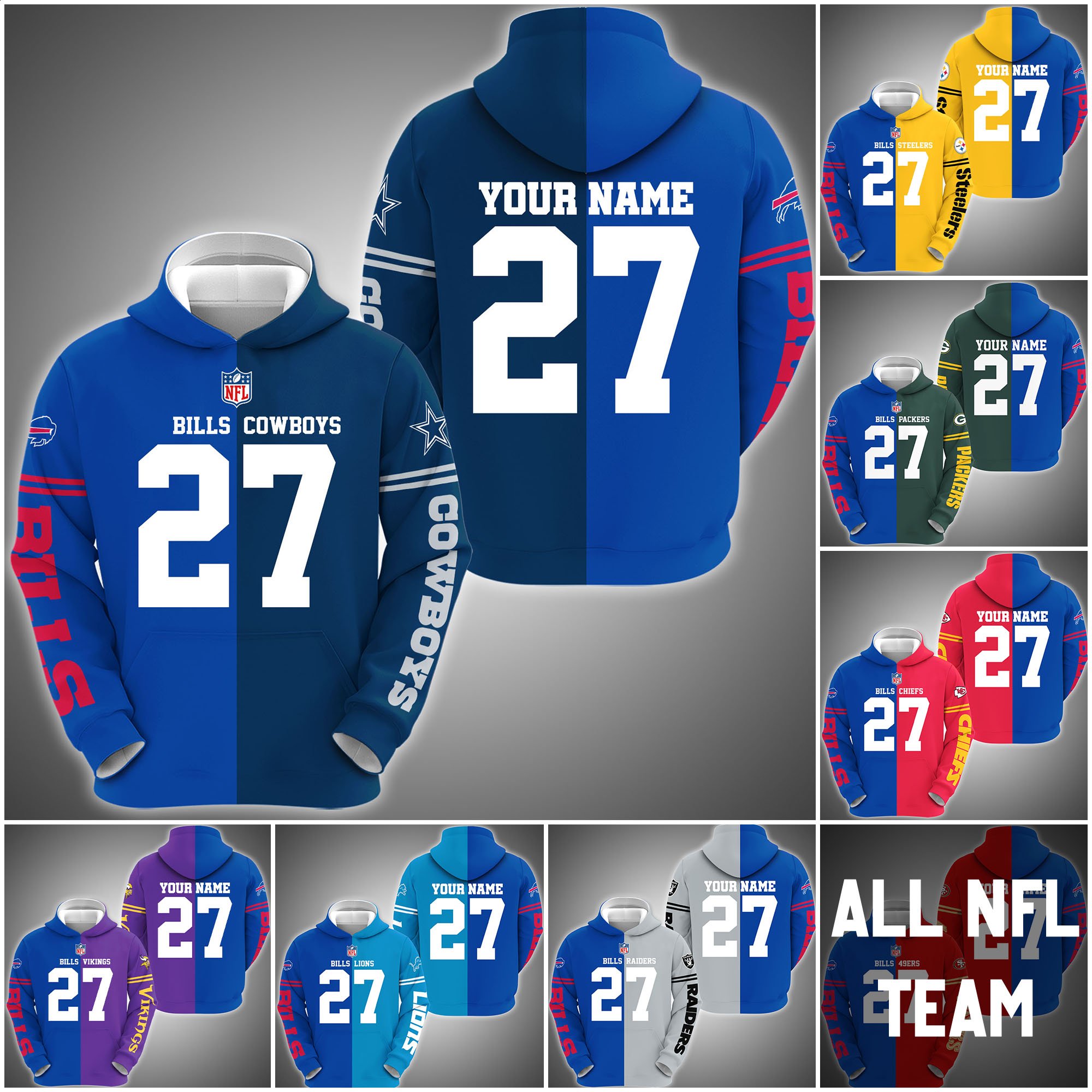 Buffalo Bills House Divided Hoodie Custom Name, Number And Any Team, Sport Shirts, Fan Gifts ETRG-62669