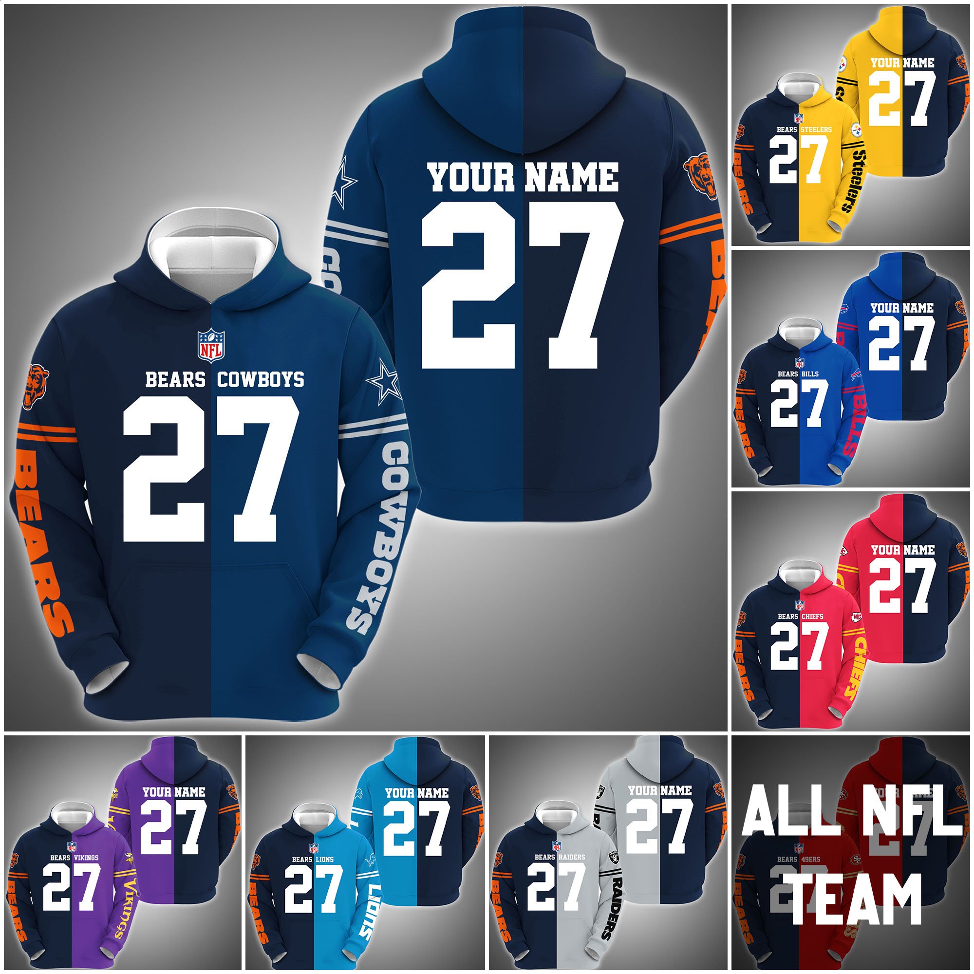 Chicago Bears House Divided Hoodie Custom Name, Number And Any Team, Sport Shirts, Fan Gifts ETRG-62669