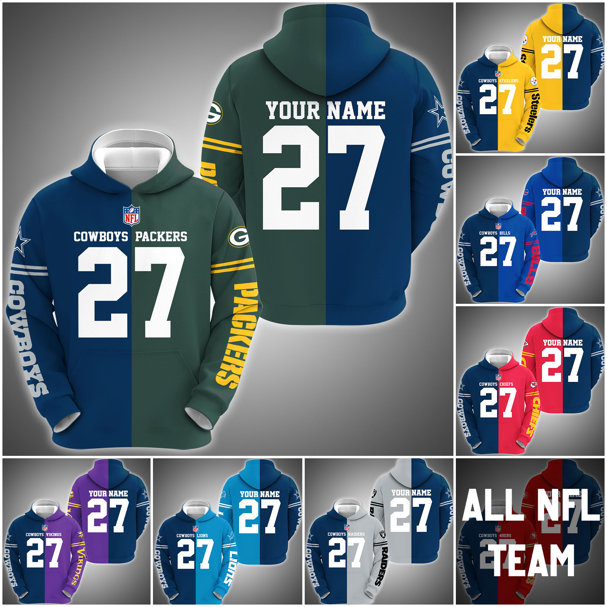 Dallas Cowboys House Divided Hoodie Custom Name, Number And Any Team, Sport Shirts, Fan Gifts ETRG-62669