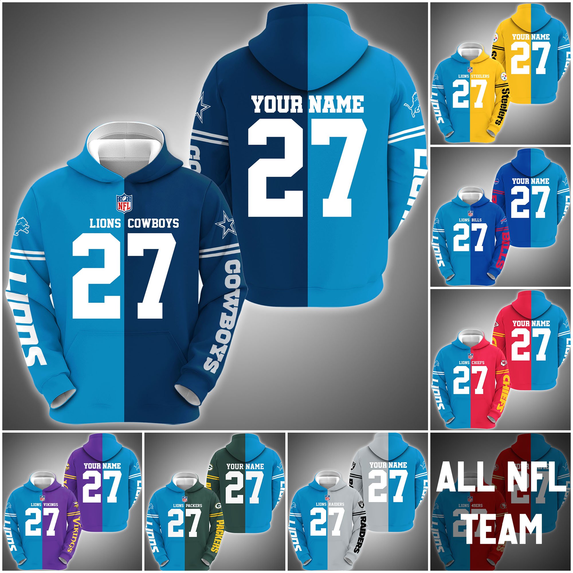 Detroit Lions House Divided Hoodie Custom Name, Number And Any Team, Sport Shirts, Fan Gifts ETRG-62669