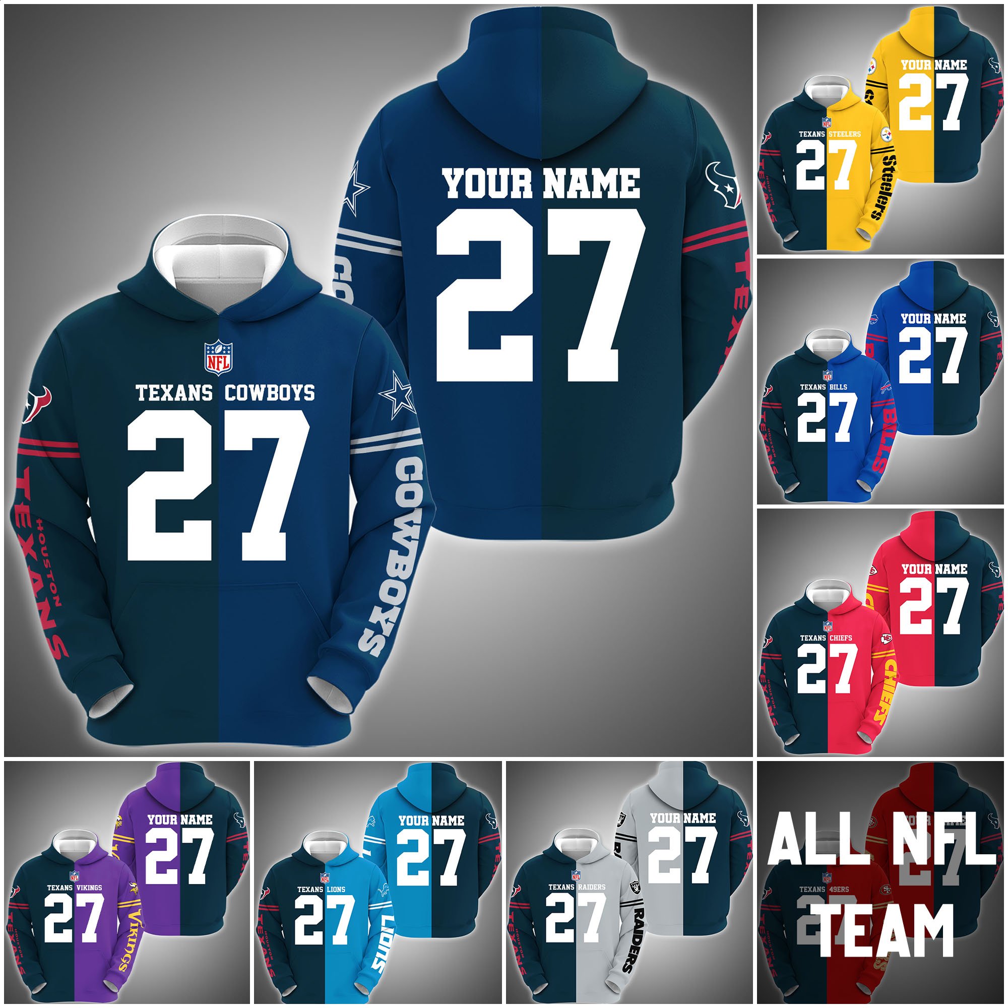 Houston Texans House Divided Hoodie Custom Name, Number And Any Team, Sport Shirts, Fan Gifts ETRG-62669