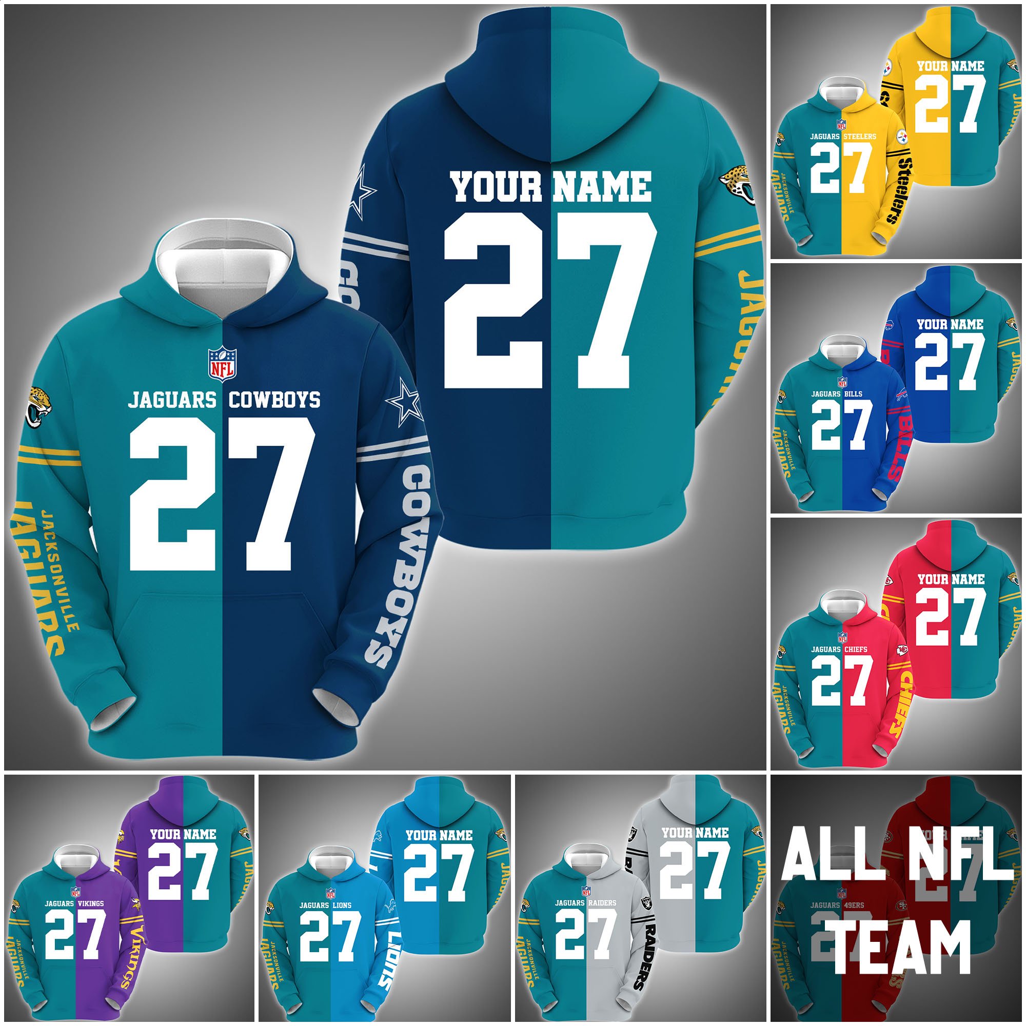 Jacksonville Jaguars House Divided Hoodie Custom Name, Number And Any Team, Sport Shirts, Fan Gifts ETRG-62669