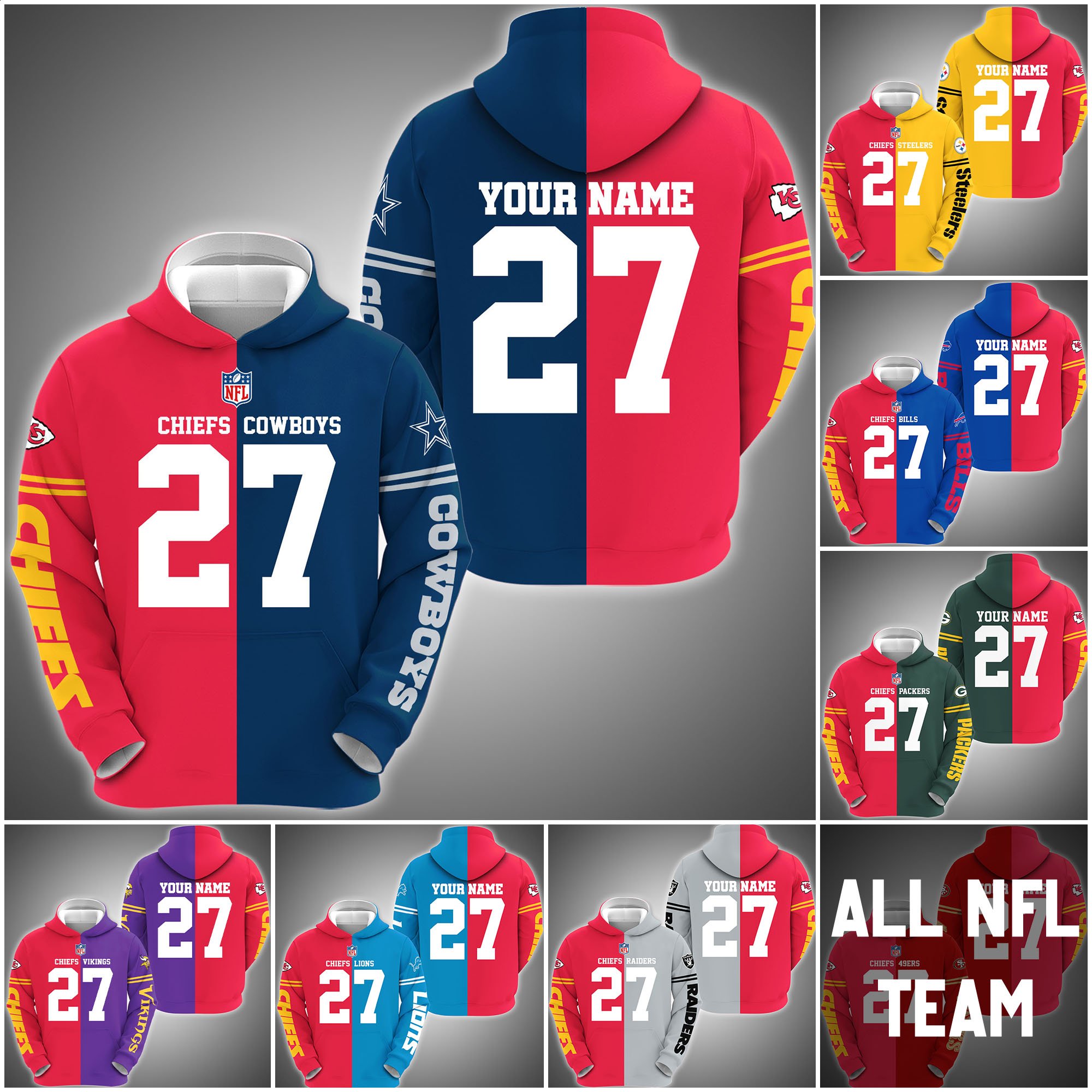 Kansas City Chiefs House Divided Hoodie Custom Name, Number And Any Team, Sport Shirts, Fan Gifts ETRG-62669