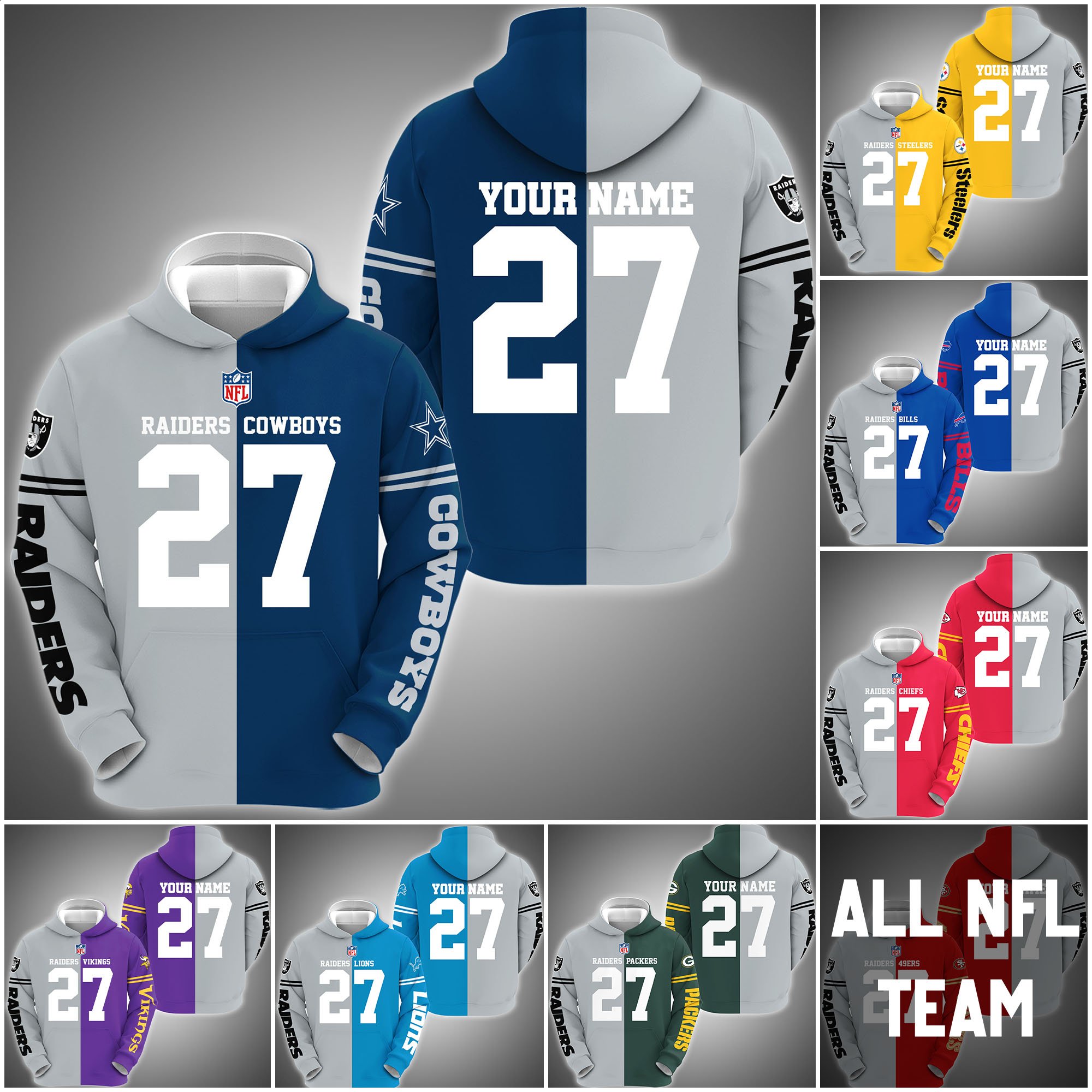 Las Vegas Raiders House Divided Hoodie Custom Name, Number And Any Team, Sport Shirts, Fan Gifts ETRG-62669