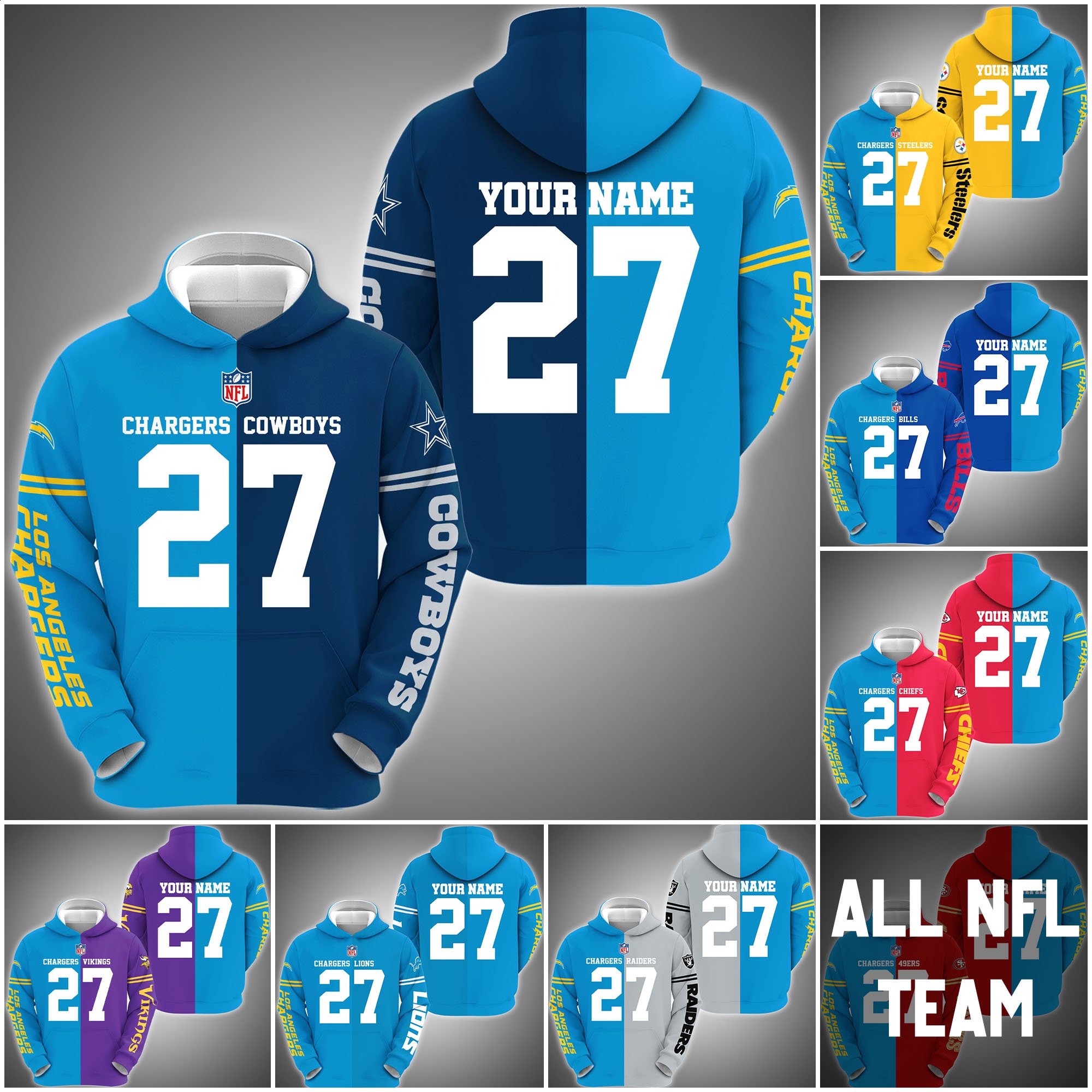 Los Angeles Chargers House Divided Hoodie Custom Name, Number And Any Team, Sport Shirts, Fan Gifts ETRG-62669