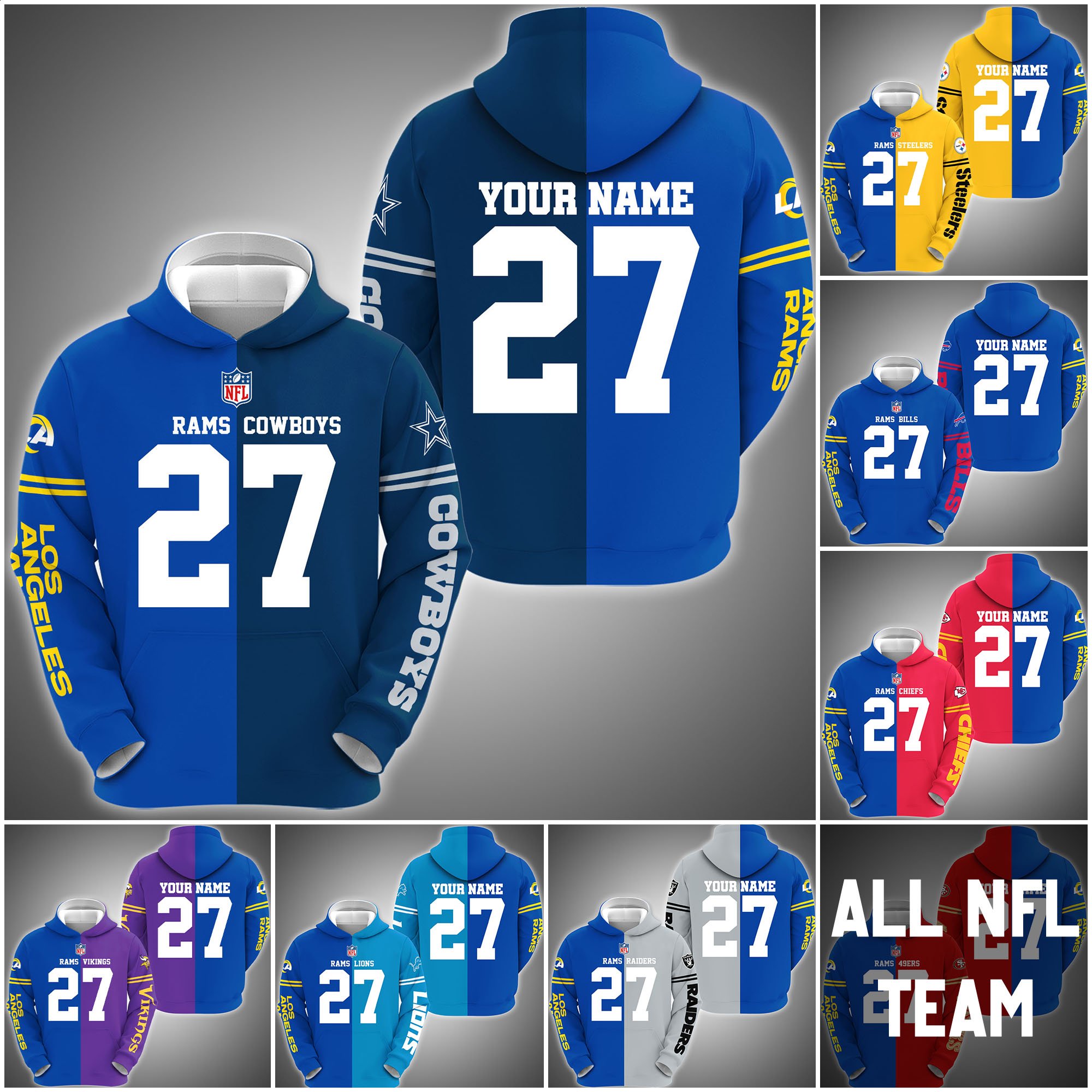 Los Angeles Rams House Divided Hoodie Custom Name, Number And Any Team, Sport Shirts, Fan Gifts ETRG-62669