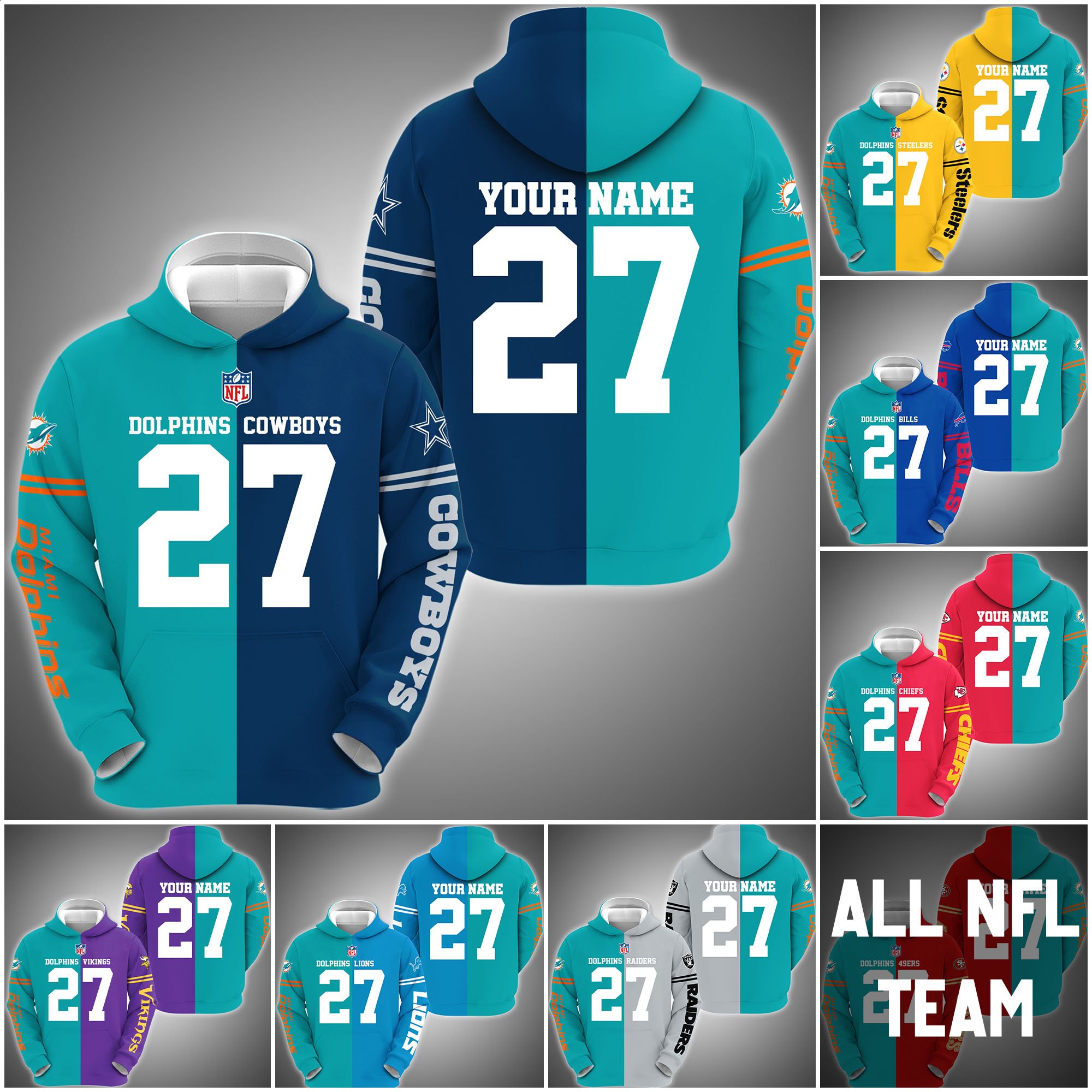 Miami Dolphins House Divided Hoodie Custom Name, Number And Any Team, Sport Shirts, Fan Gifts ETRG-62669