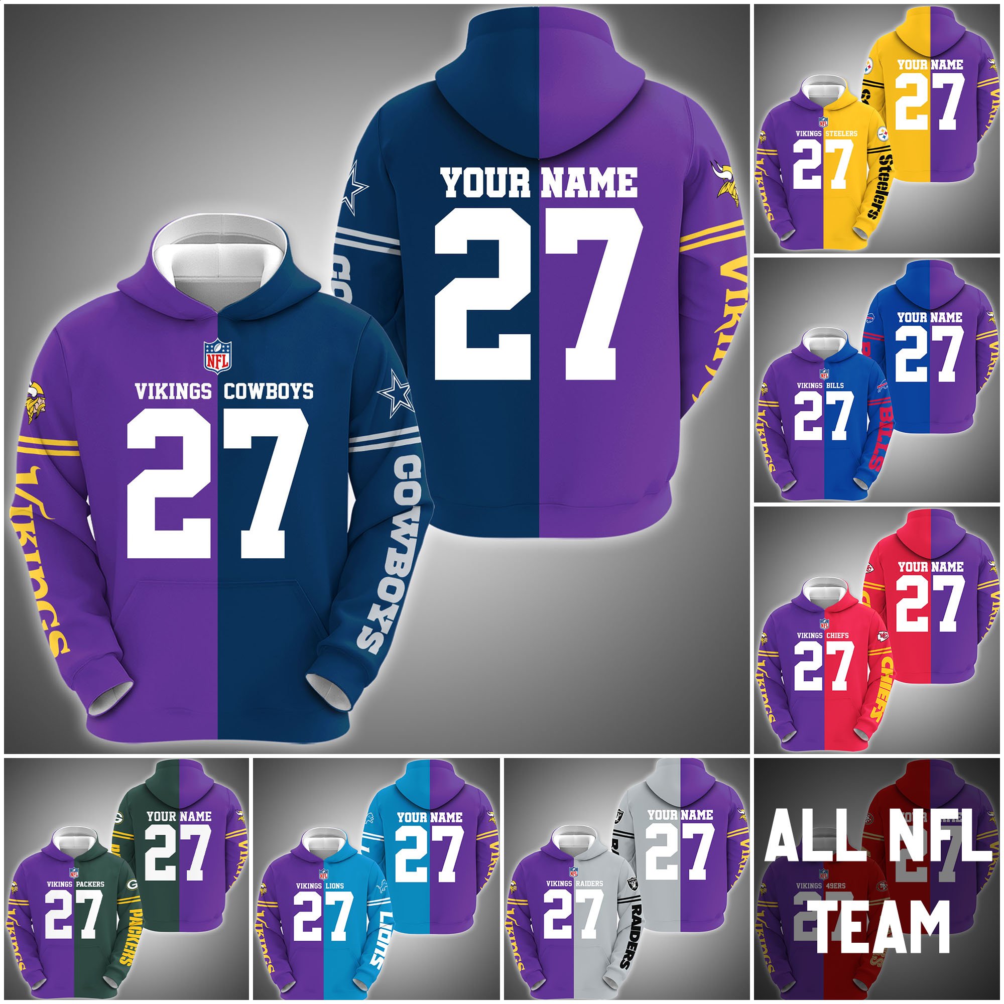 Minnesota Vikings House Divided Hoodie Custom Name, Number And Any Team, Sport Shirts, Fan Gifts ETRG-62669