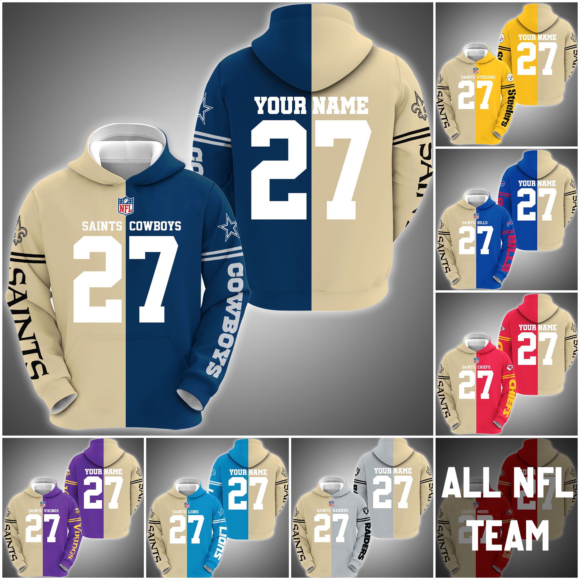 New Orleans Saints House Divided Hoodie Custom Name, Number And Any Team, Sport Shirts, Fan Gifts ETRG-62669