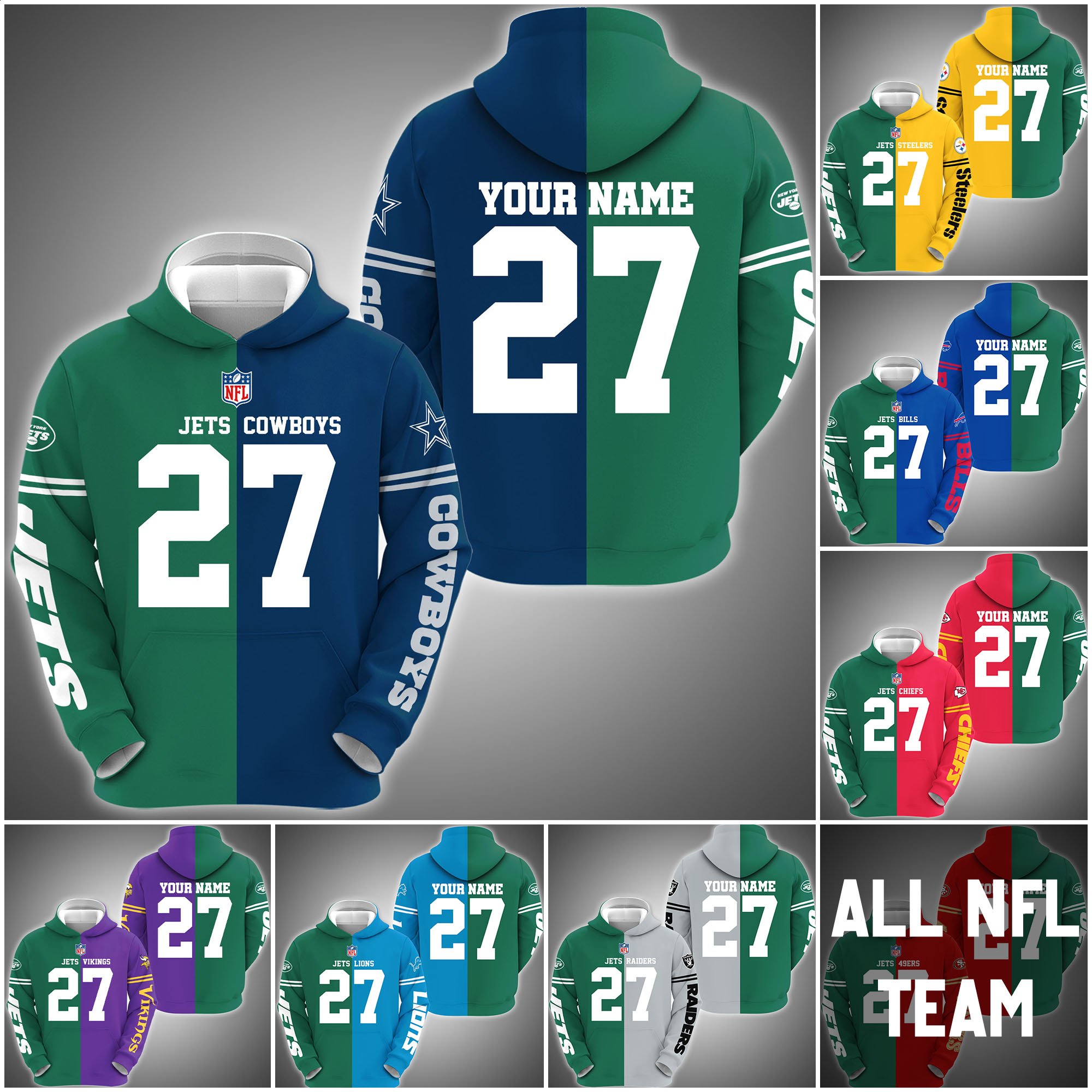 New York Jets House Divided Hoodie Custom Name, Number And Any Team, Sport Shirts, Fan Gifts ETRG-62669