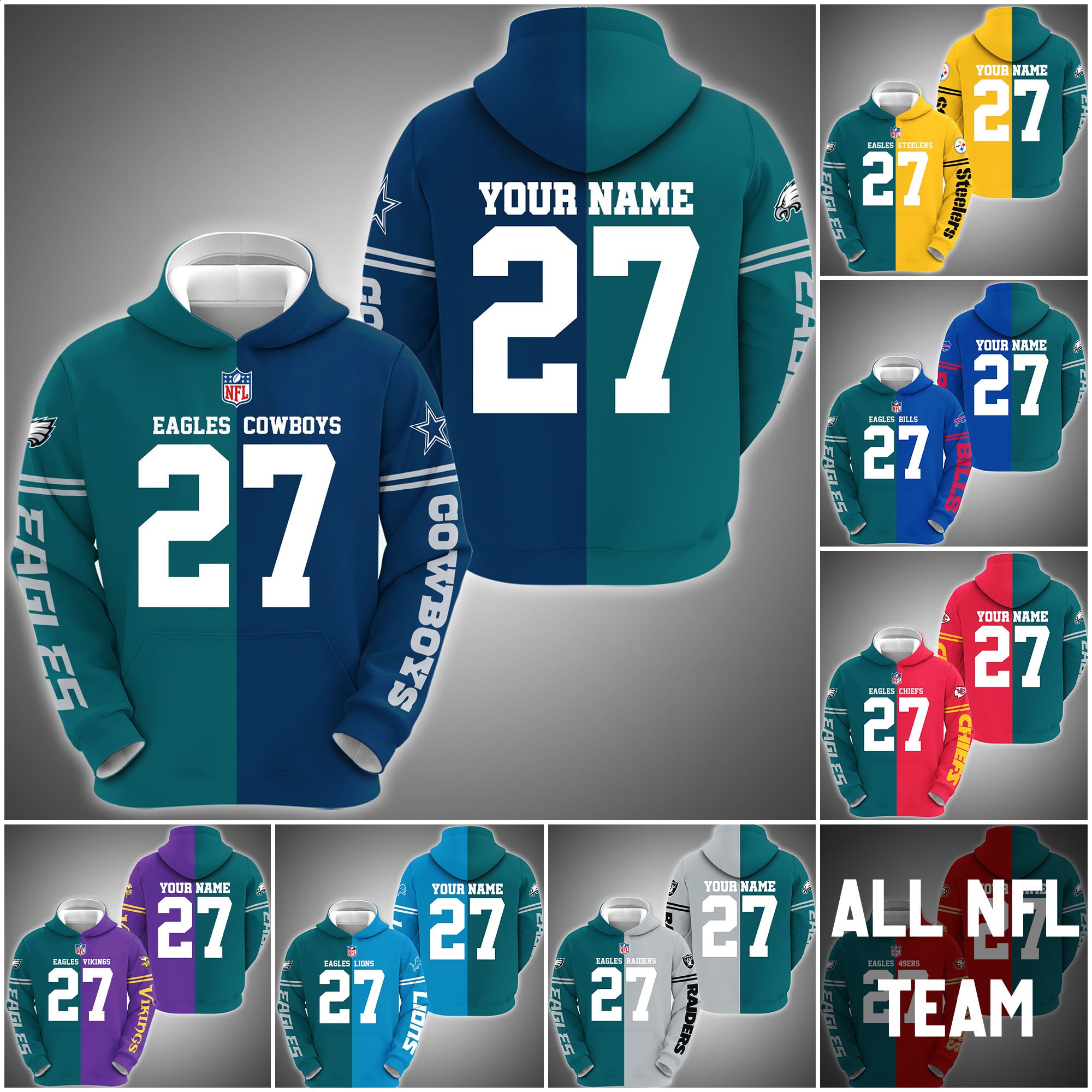 Philadelphia Eagles House Divided Hoodie Custom Name, Number And Any Team, Sport Shirts, Fan Gifts ETRG-62669