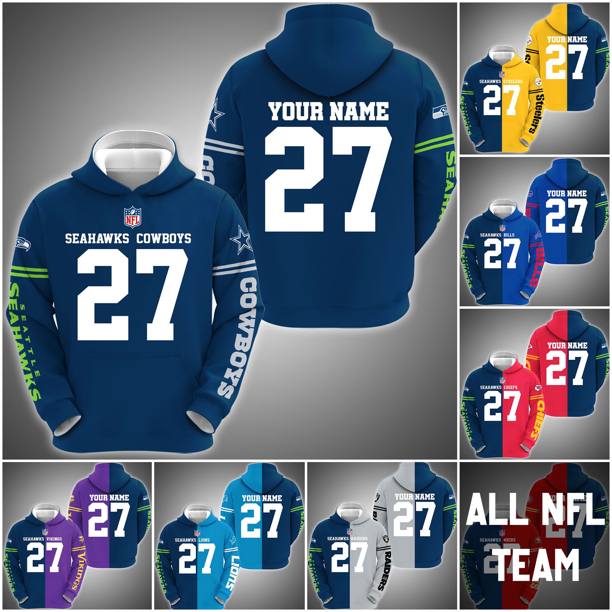 Seattle Seahawks House Divided Hoodie Custom Name, Number And Any Team, Sport Shirts, Fan Gifts ETRG-62669