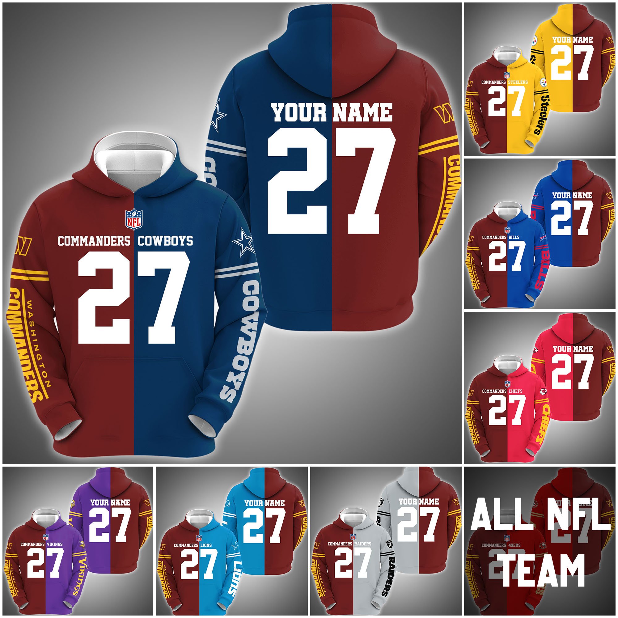 Washington Commanders House Divided Hoodie Custom Name, Number And Any Team, Sport Shirts, Fan Gifts ETRG-62669