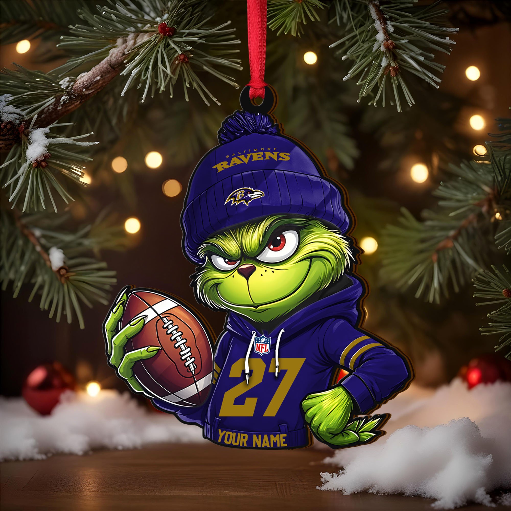 Alternative view of Baltimore Ravens Wooden Ornament 2025 Version Custom Name And Number, Sport Team Ornament For Fans, Sport Gifts ETRG-62784