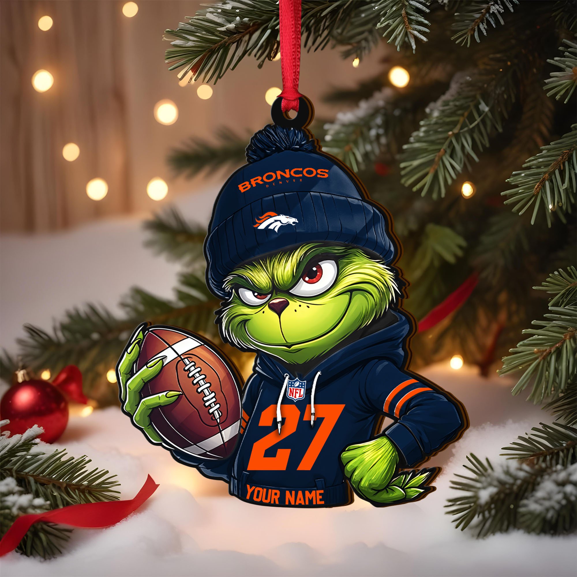 Denver Broncos Wooden Ornament 2025 Version Custom Name And Number, Sport Team Ornament For Fans, Sport Gifts ETRG-62784
