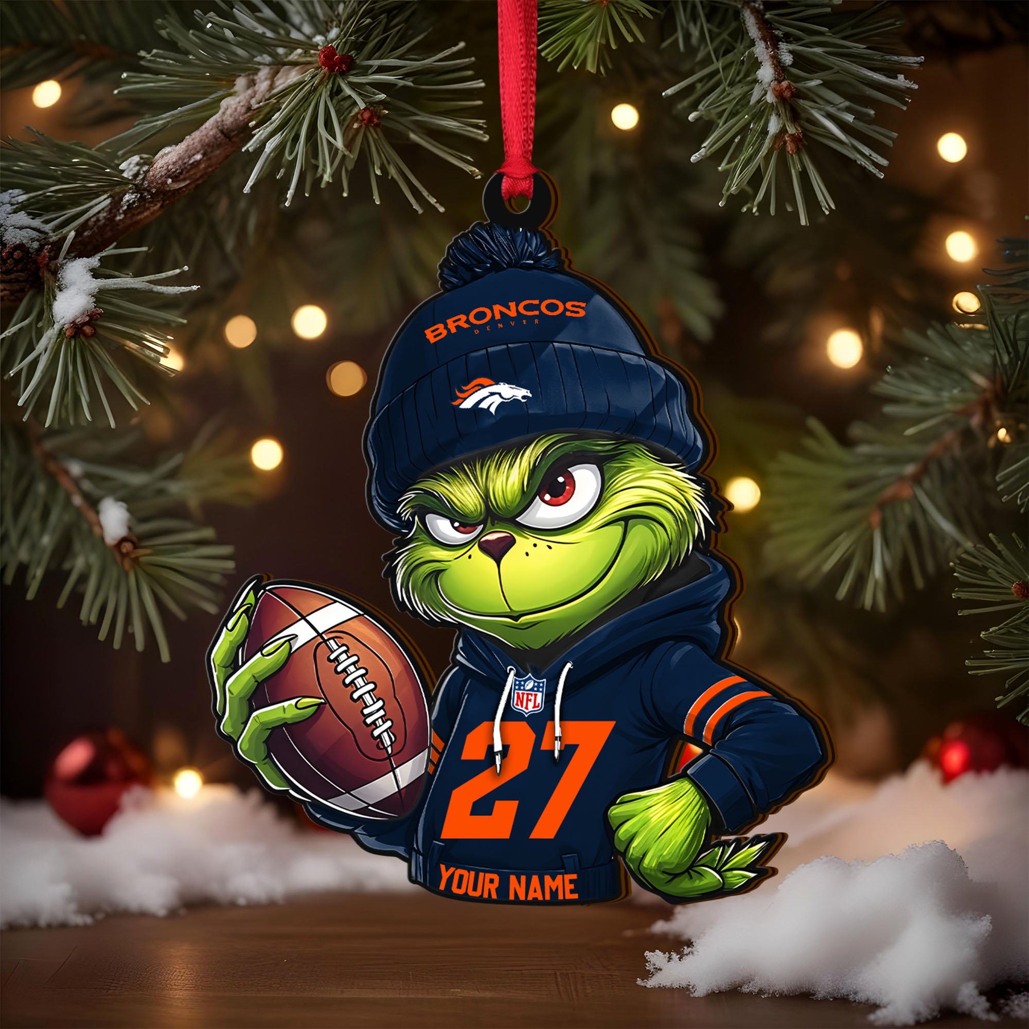 Alternative view of Denver Broncos Wooden Ornament 2025 Version Custom Name And Number, Sport Team Ornament For Fans, Sport Gifts ETRG-62784