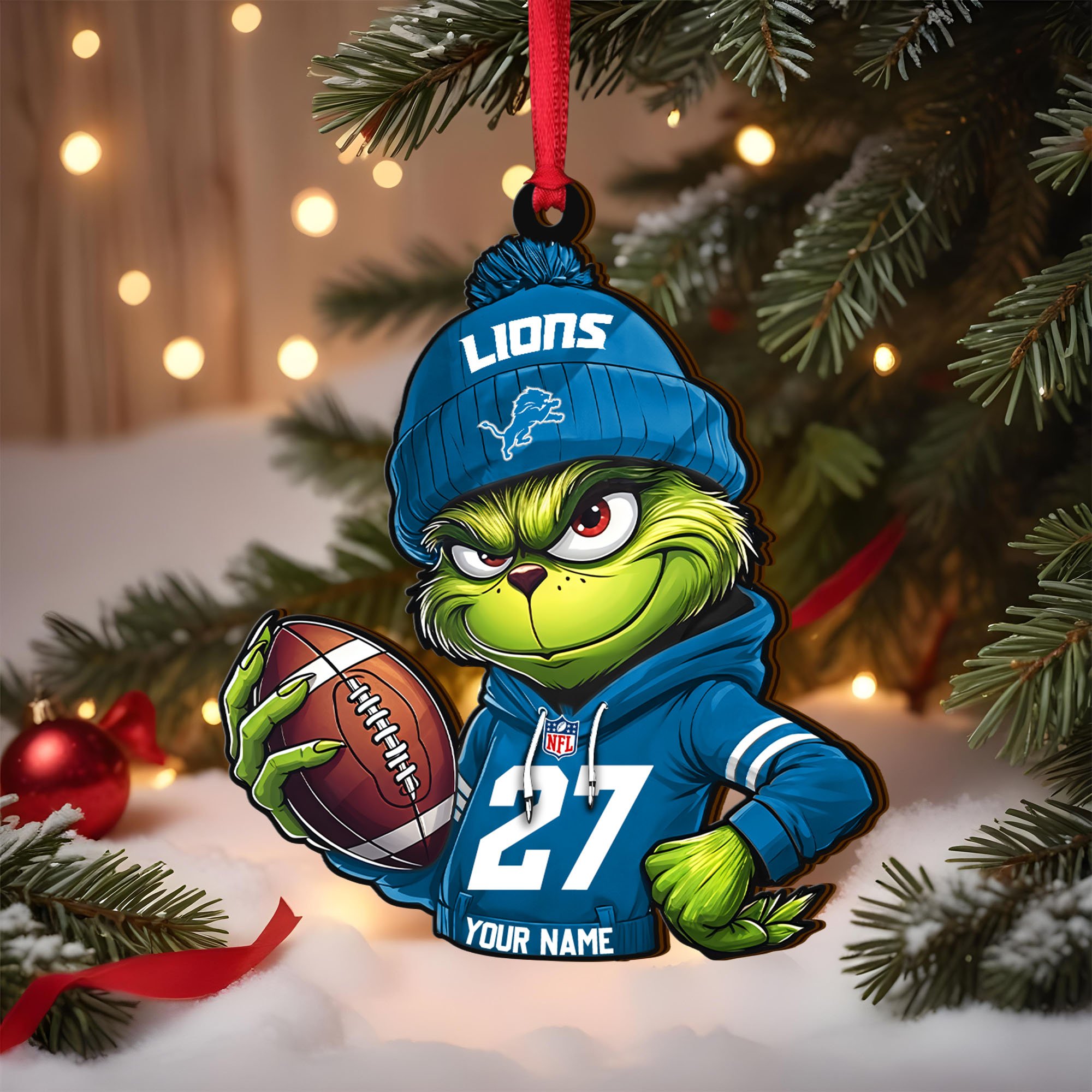 Detroit Lions Wooden Ornament 2025 Version Custom Name And Number, Sport Team Ornament For Fans, Sport Gifts ETRG-62784