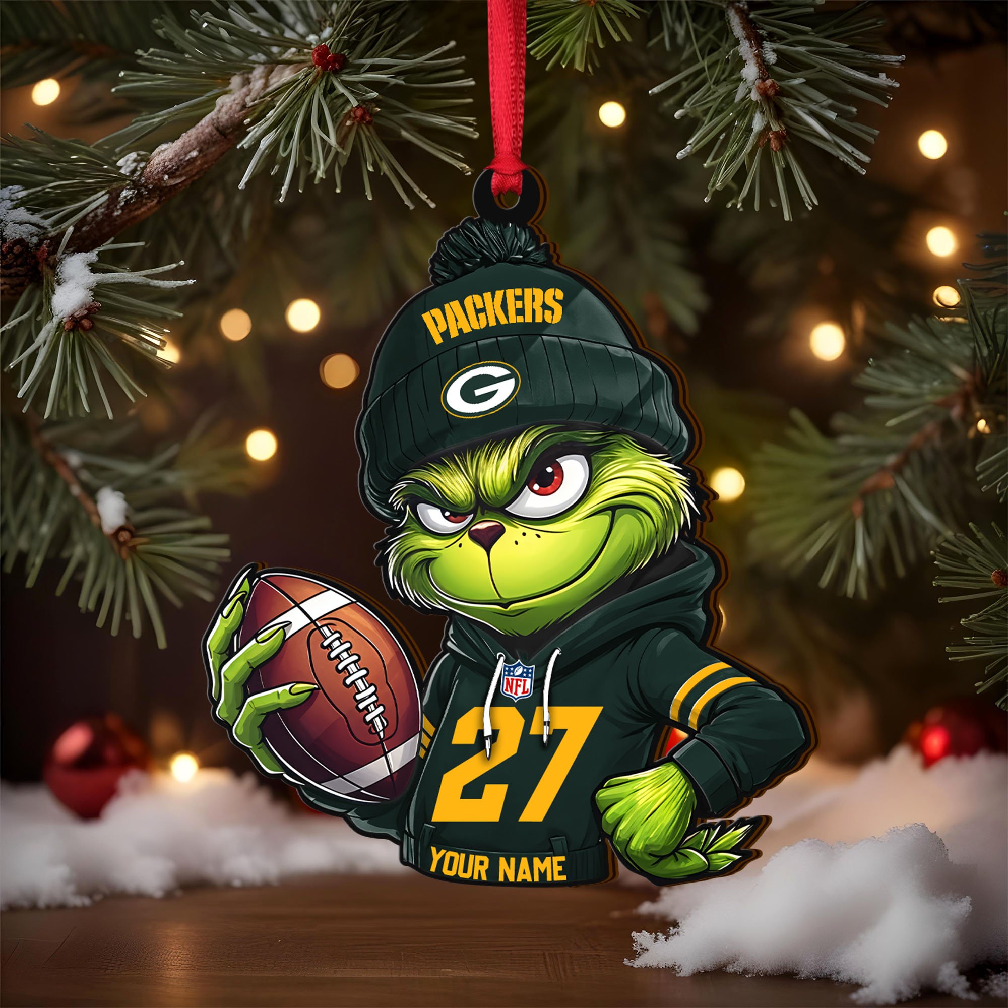 Alternative view of Green Bay Packers Wooden Ornament 2025 Version Custom Name And Number, Sport Team Ornament For Fans, Sport Gifts ETRG-62784