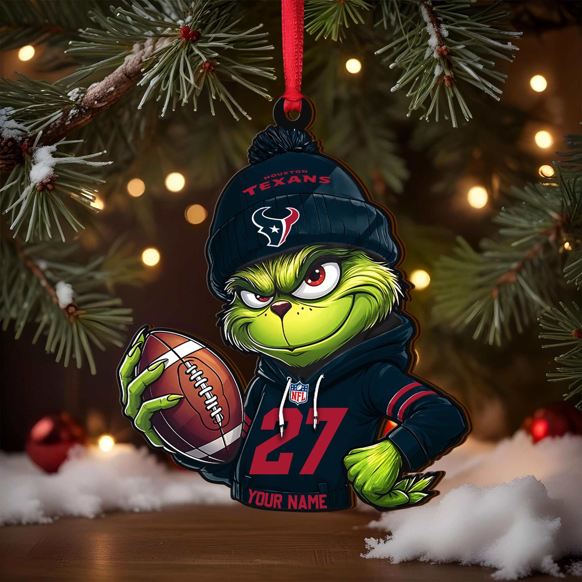 Alternative view of Houston Texans Wooden Ornament 2025 Version Custom Name And Number, Sport Team Ornament For Fans, Sport Gifts ETRG-62784