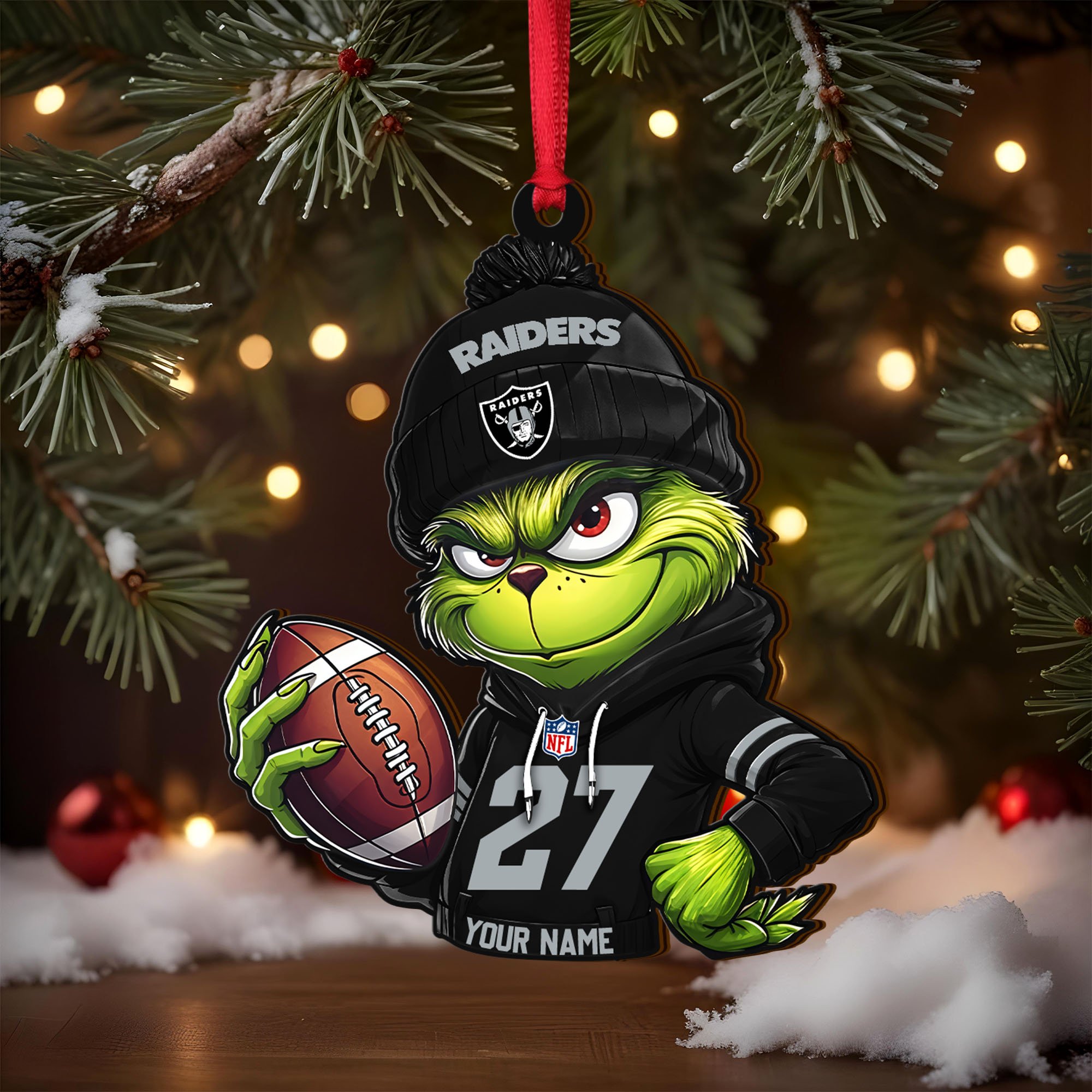Alternative view of Las Vegas Raiders Wooden Ornament 2025 Version Custom Name And Number, Sport Team Ornament For Fans, Sport Gifts ETRG-62784
