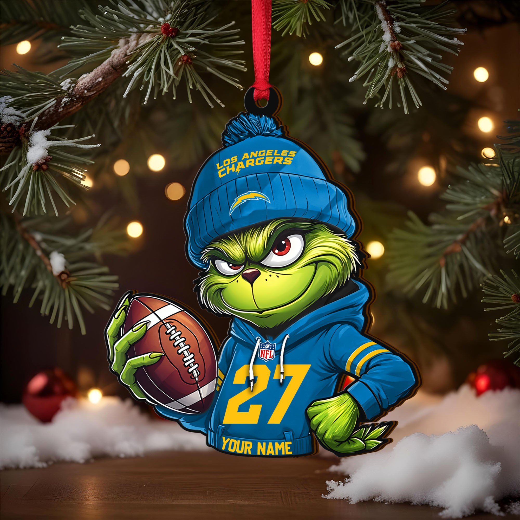 Alternative view of Los Angeles Chargers Wooden Ornament 2025 Version Custom Name And Number, Sport Team Ornament For Fans, Sport Gifts ETRG-62784