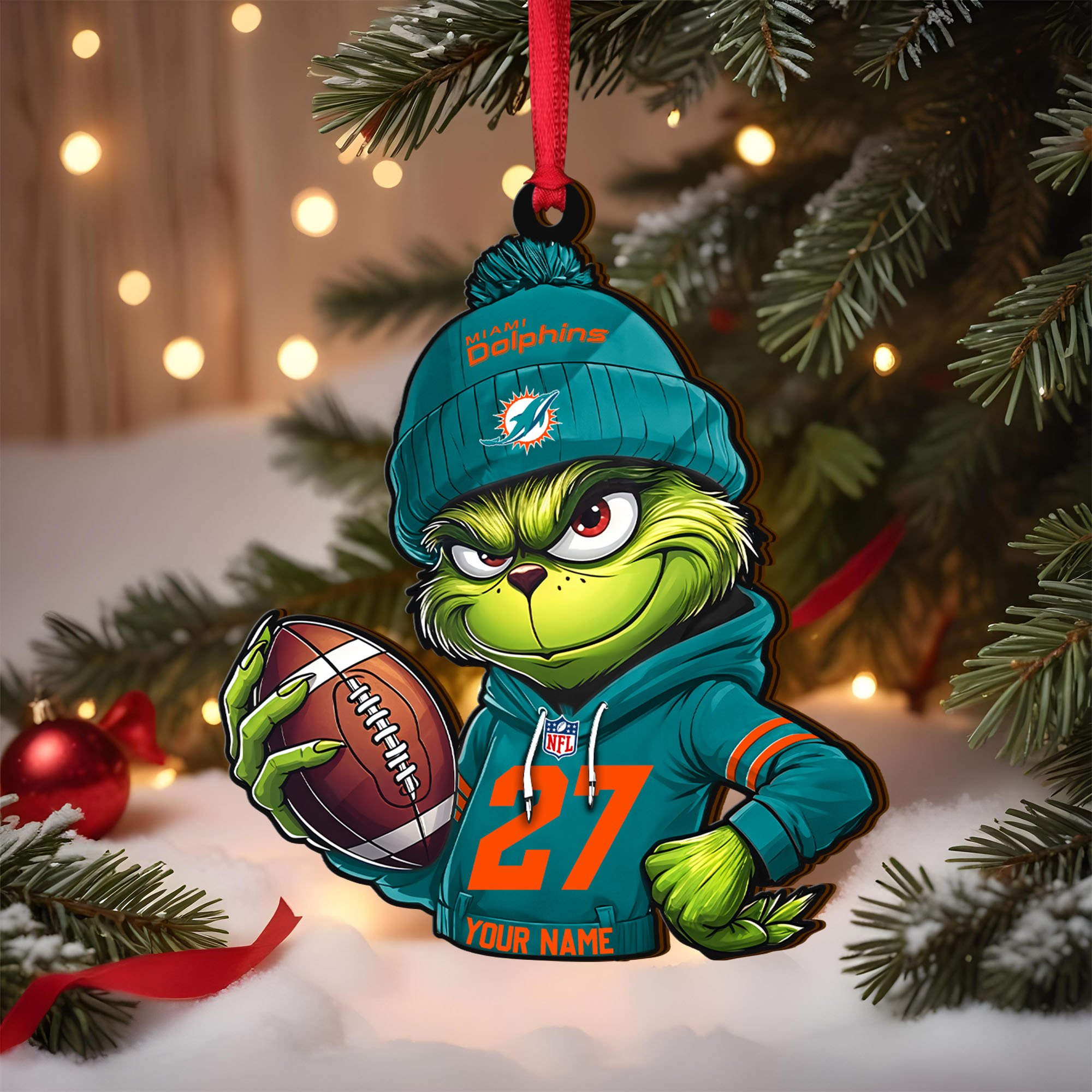 Miami Dolphins Wooden Ornament 2025 Version Custom Name And Number, Sport Team Ornament For Fans, Sport Gifts ETRG-62784
