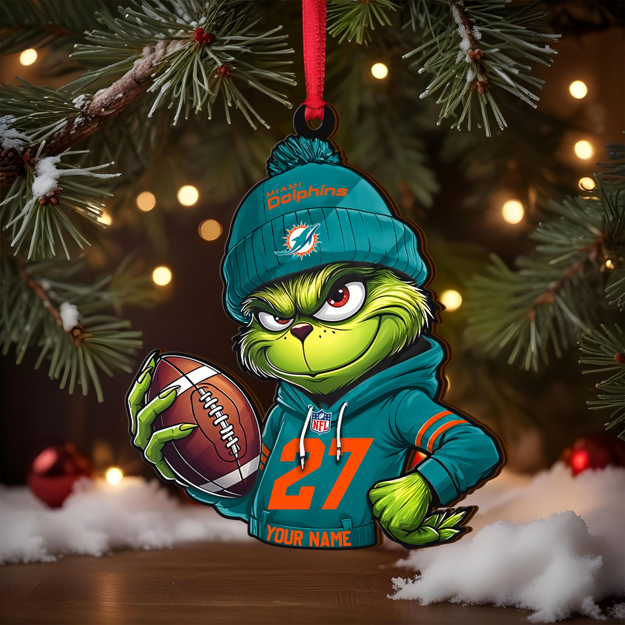 Alternative view of Miami Dolphins Wooden Ornament 2025 Version Custom Name And Number, Sport Team Ornament For Fans, Sport Gifts ETRG-62784